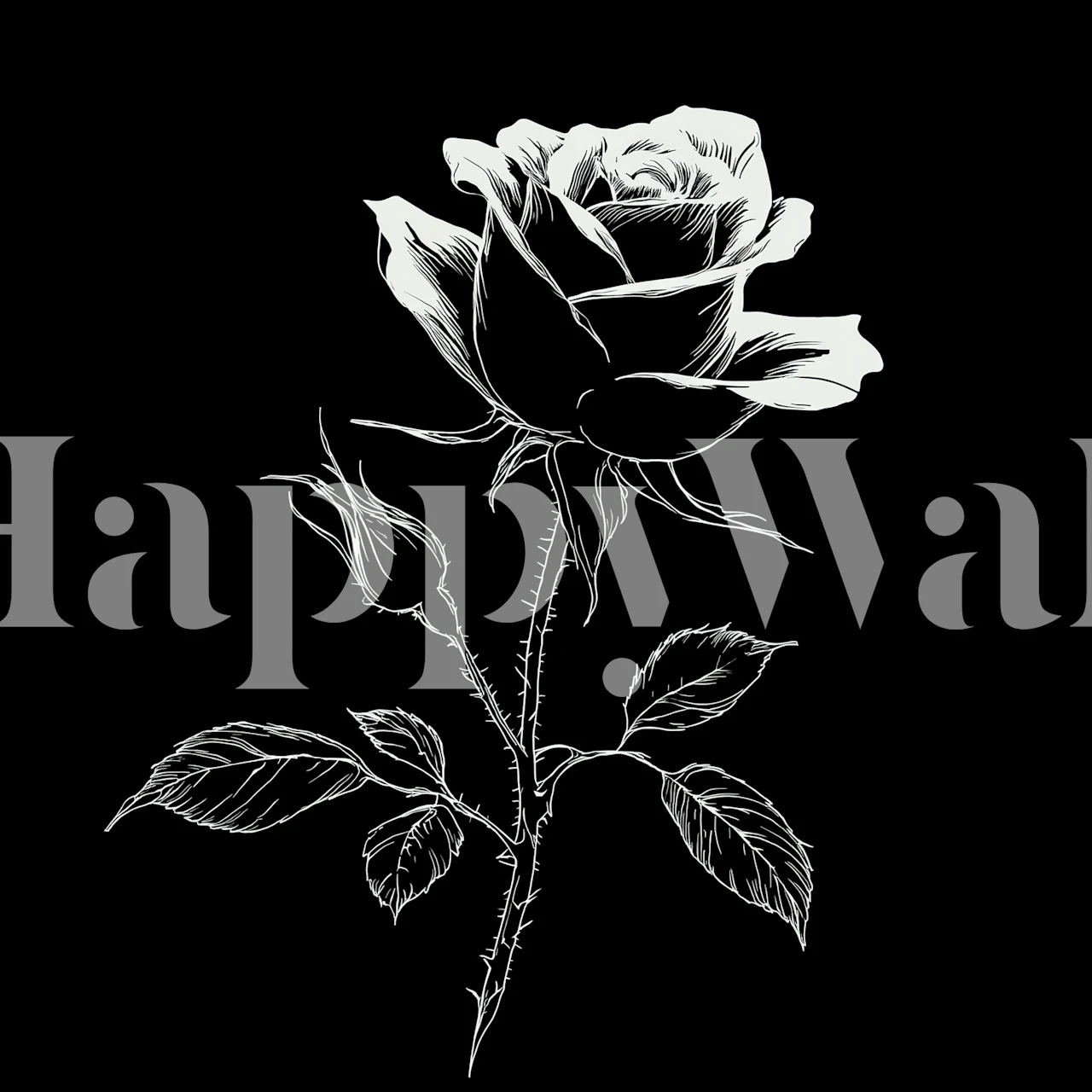 Black and white rose illustration on black background wallpaper