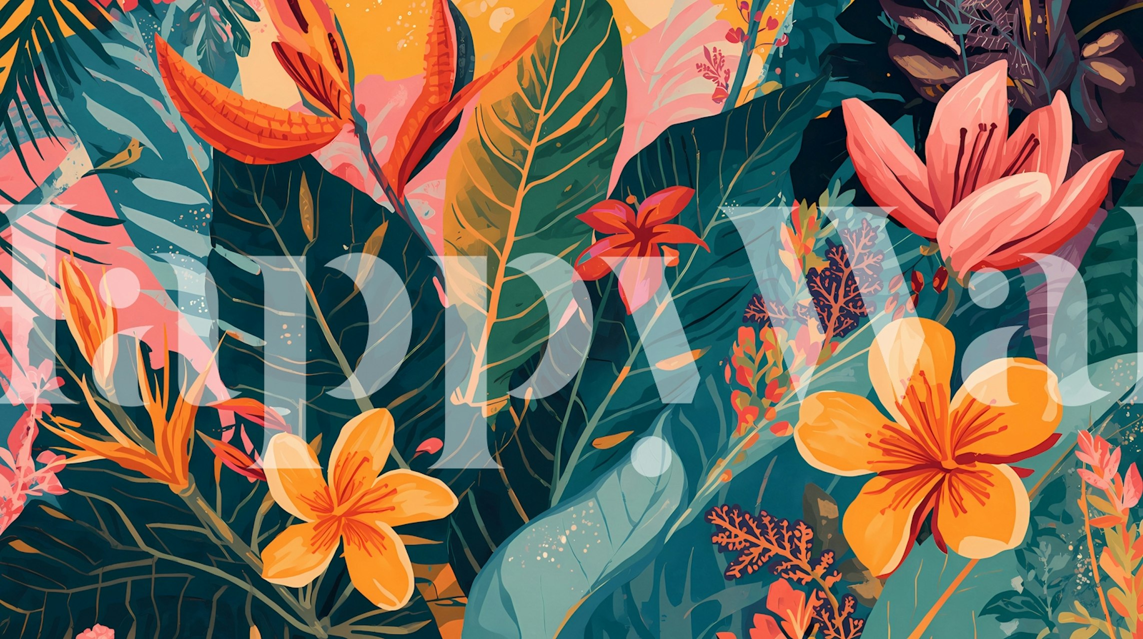 Tapeta Colorful Tropical Foliage v pokoji