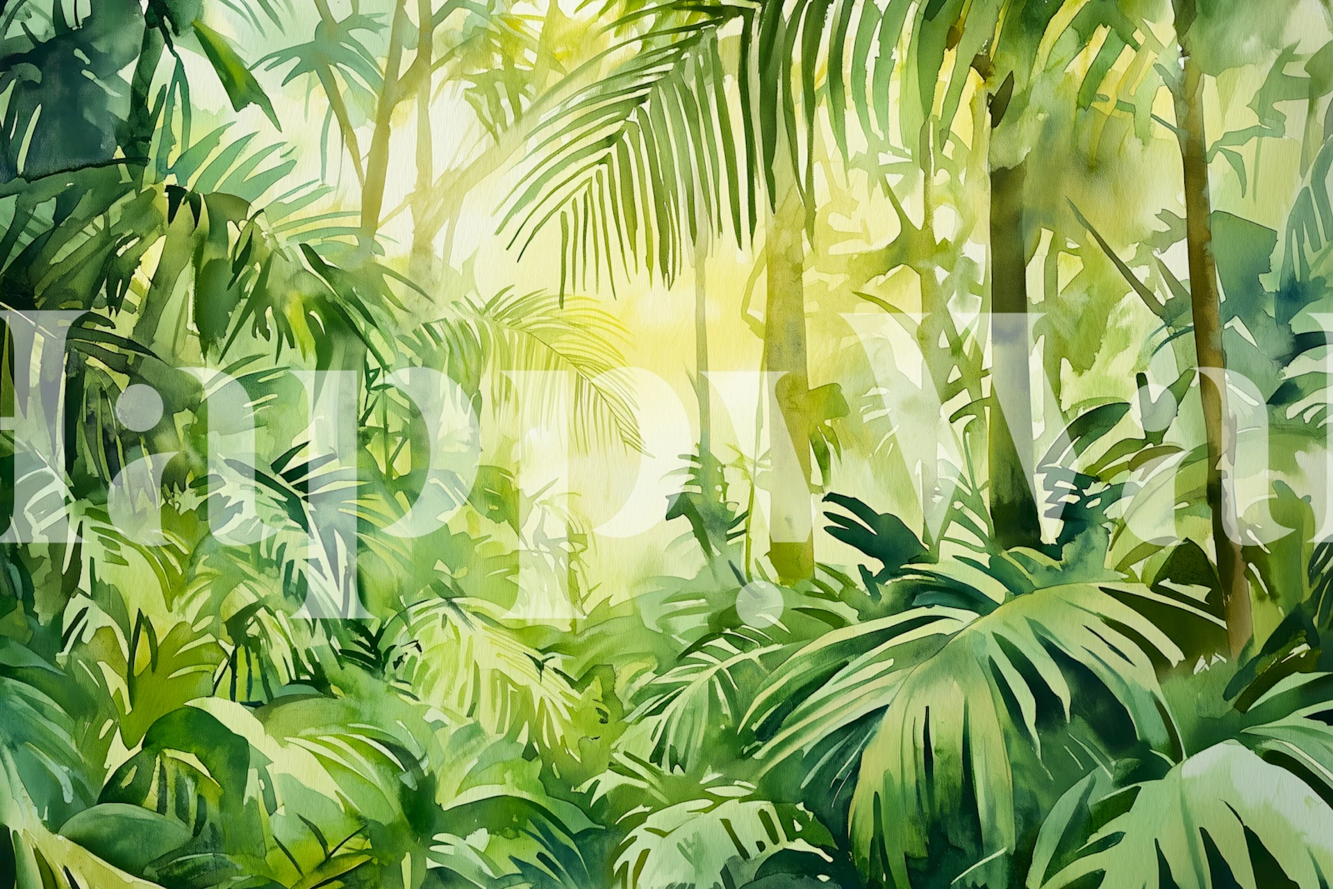 Carta da parati Sunlit Jungle Oasis in una stanza