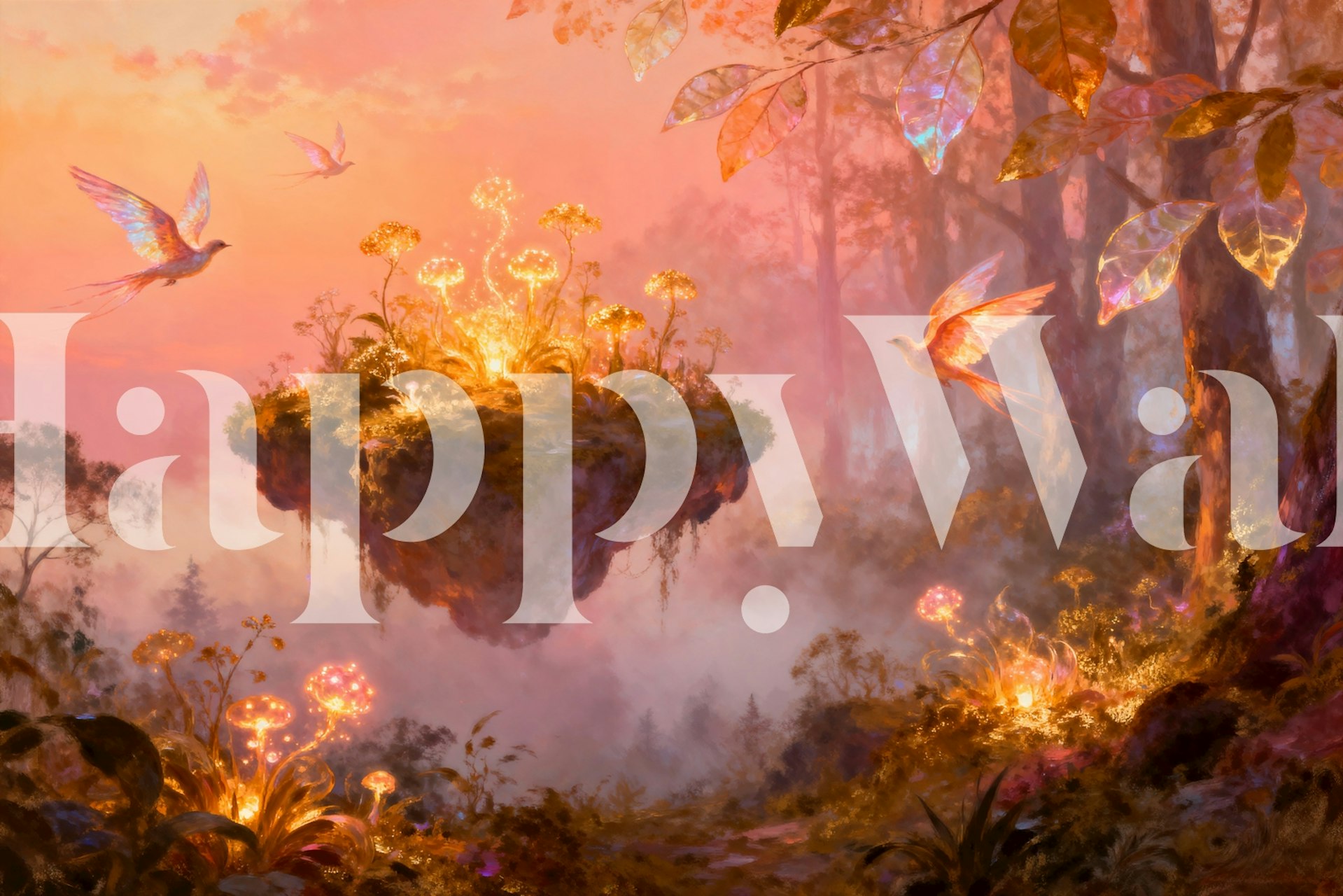 Papel de parede Fantasy Forest Escape em um quarto