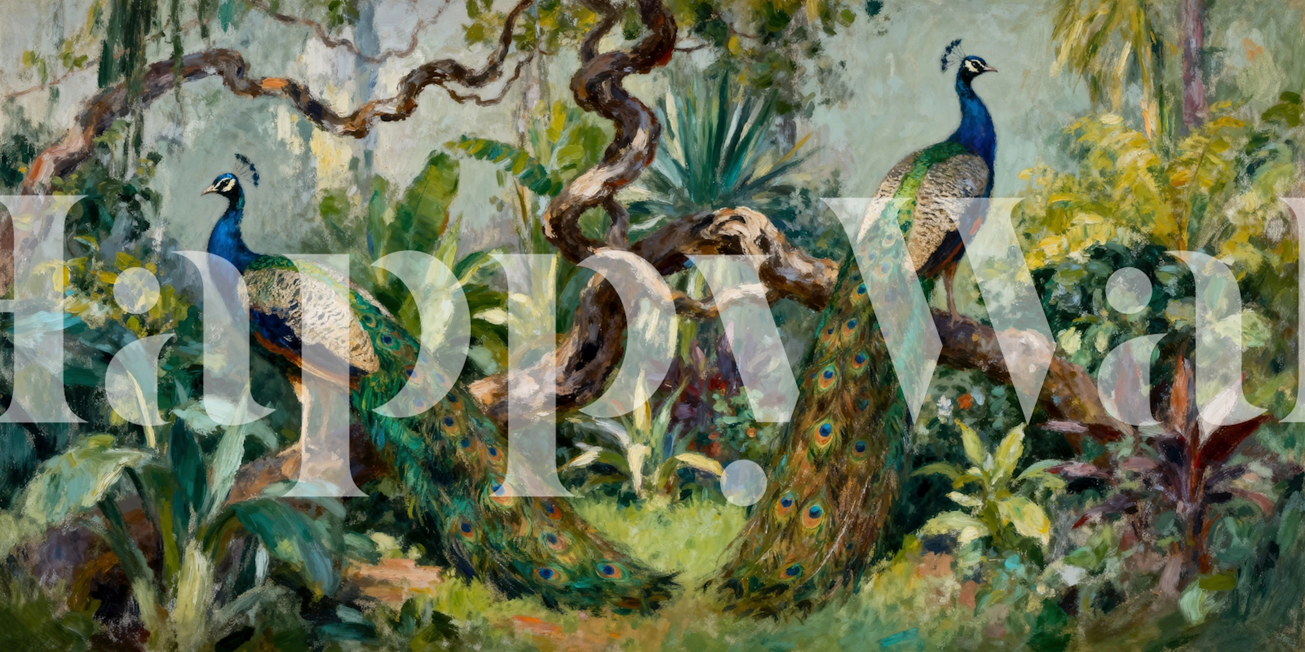 Tropical Peacock Serenity tapetti huoneessa