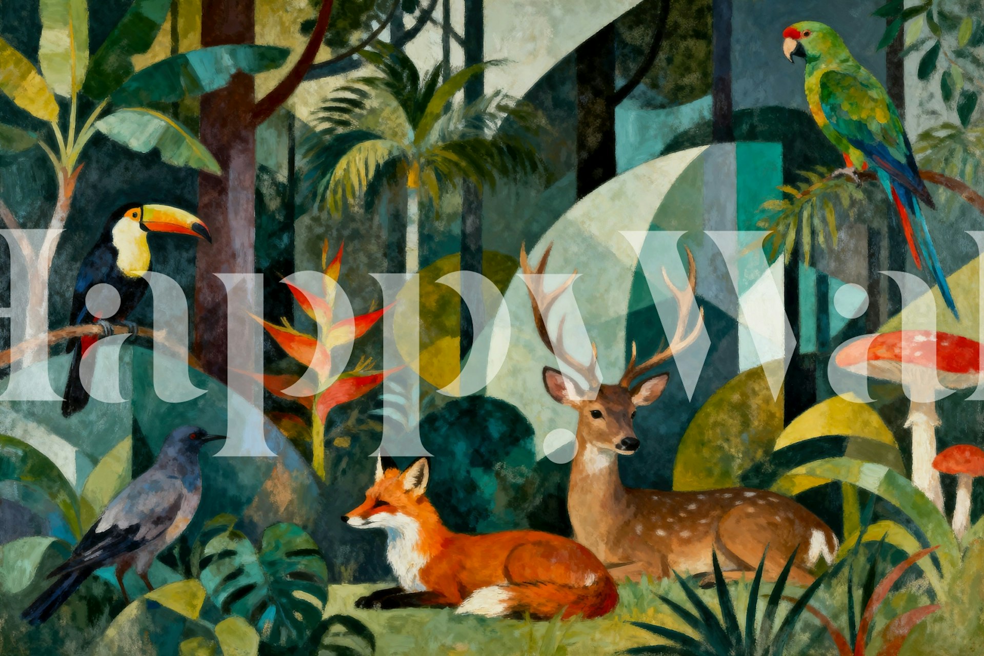 Enchanting jungle animals wallpaper in a room