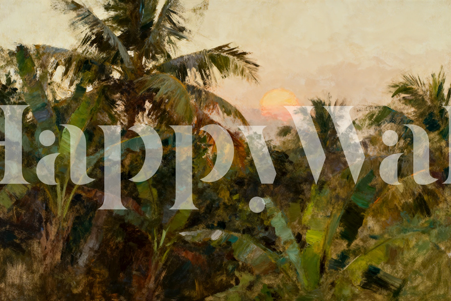 Lush Jungle Sunset papel de parede em um ambiente de quarto