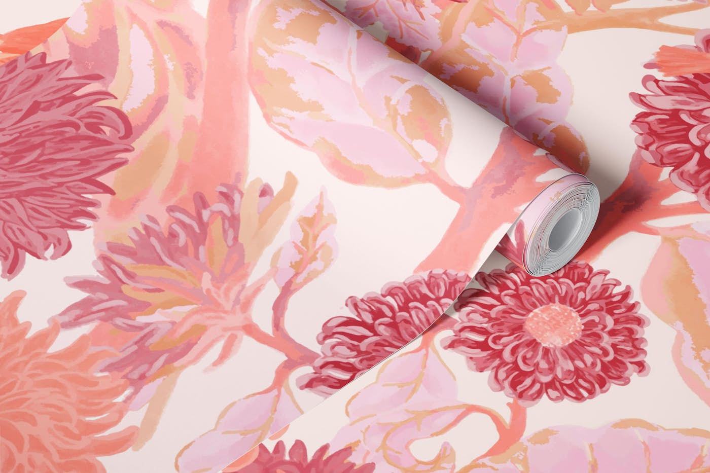 Sunflowers and Dahlias Mural wallpaper roll