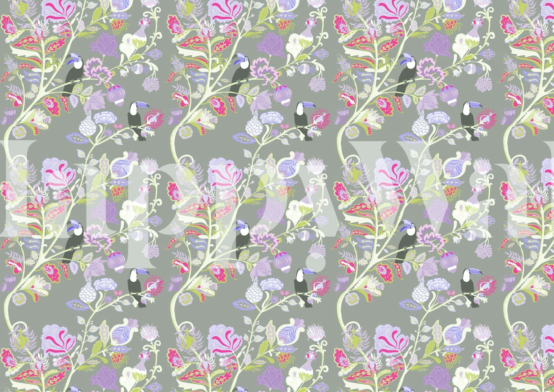 Toucans Indienne Pastel Mural v místnosti