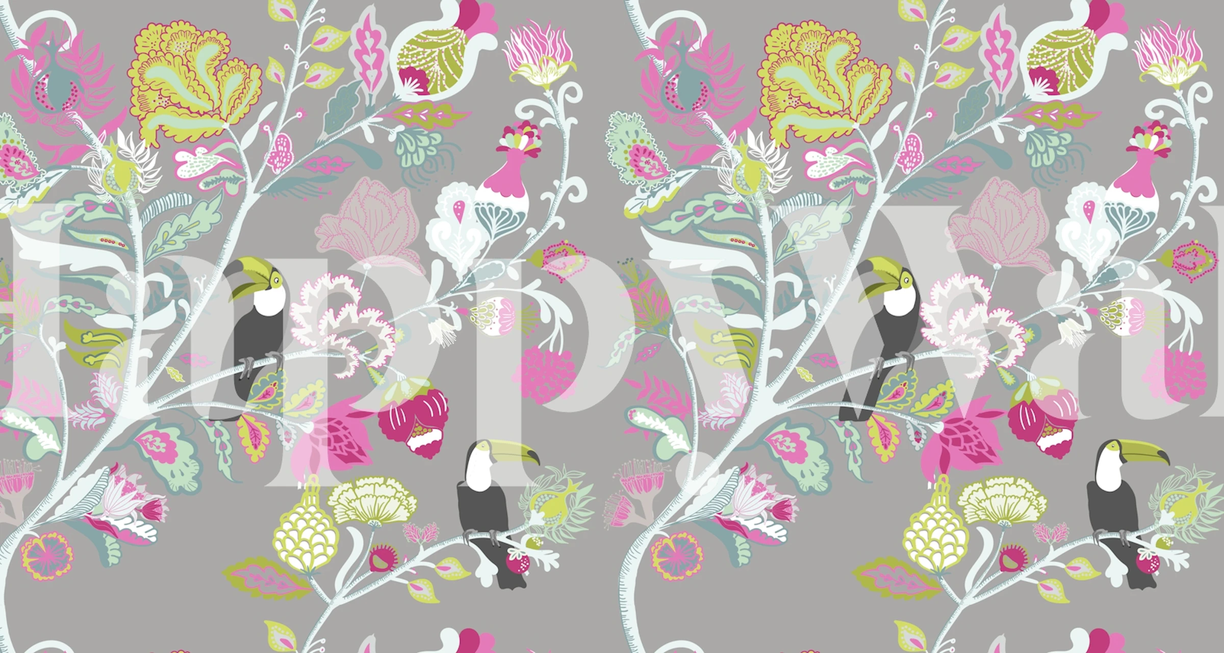 Toucans Indienne Pastel Mural in a room