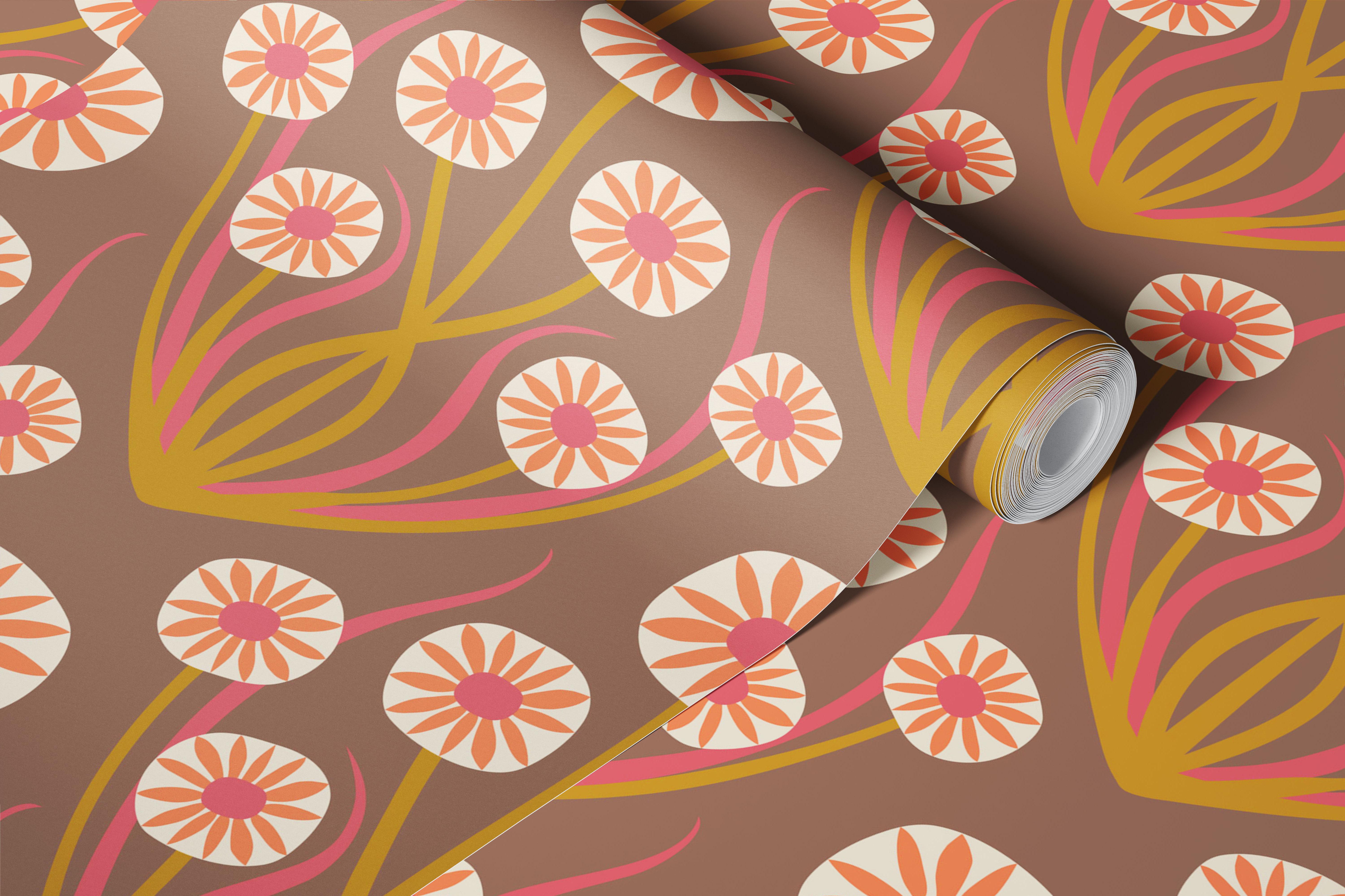 Pink Floral Retro Daisy Wallpaper