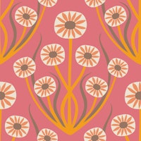 Retro Daisy Symmetry - orange on pink - S tapete