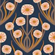 Retro Daisy Symmetry - mocha on navy - Small