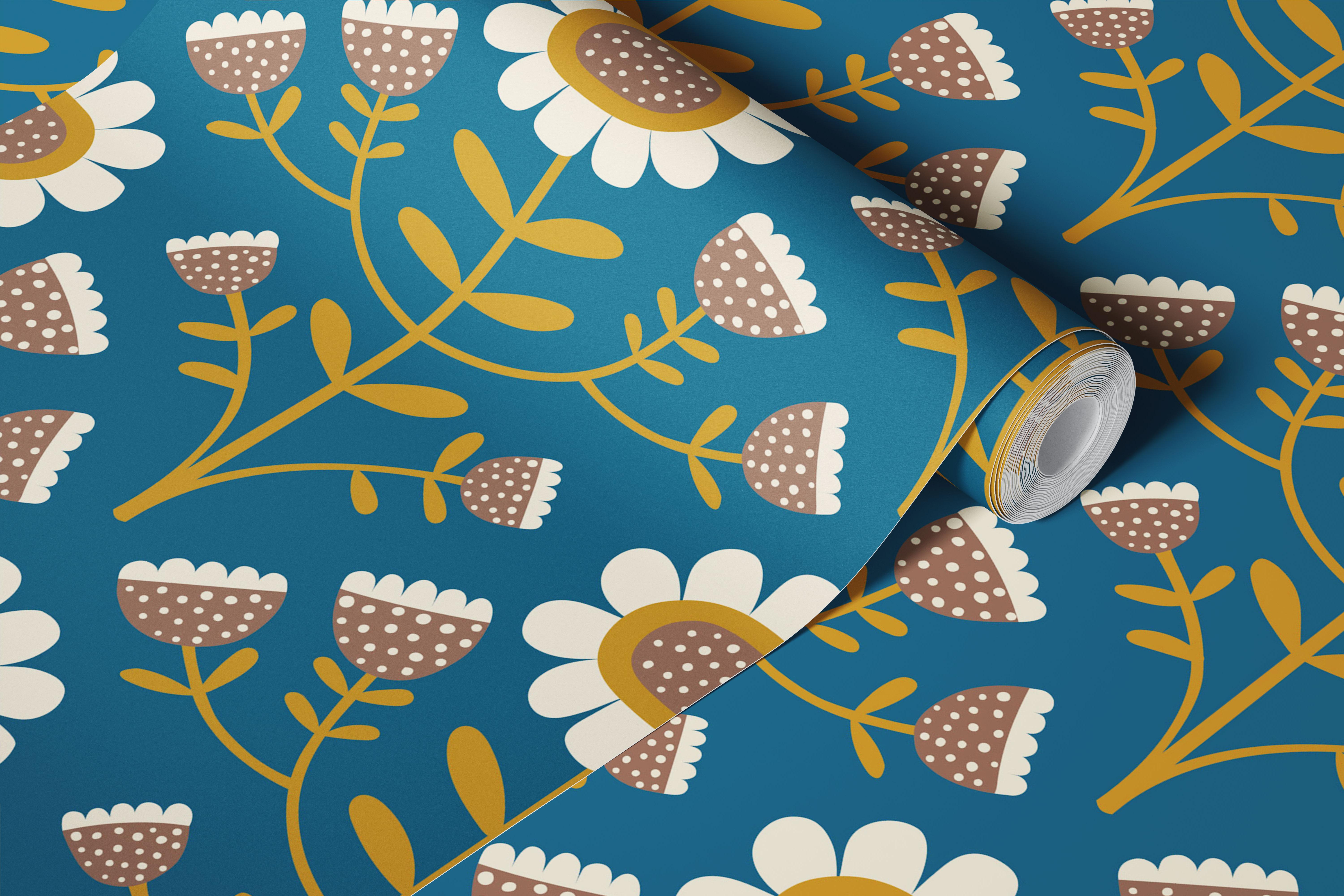 Retro sunflower wallpaper σε ένα δωμάτιο