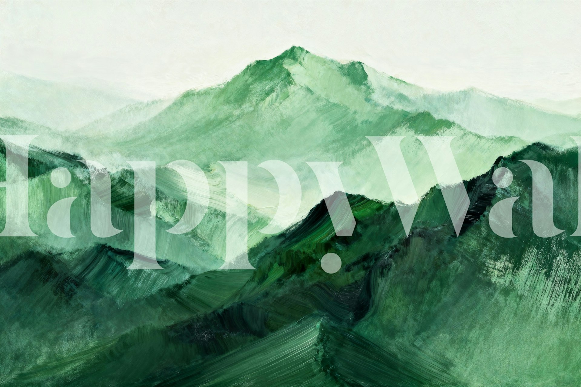 Emerald mountain range in varying green shades, textured wallpaper