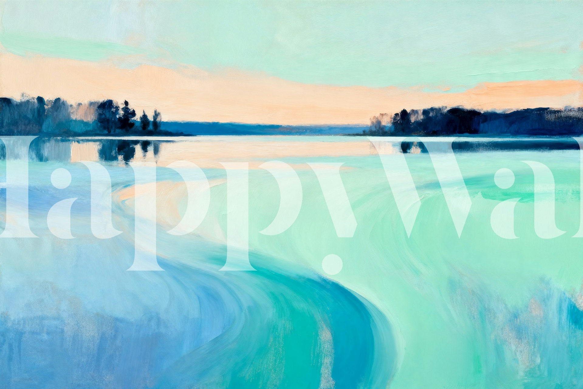 Tranquil blue lake at sunrise with reflections wallpaper