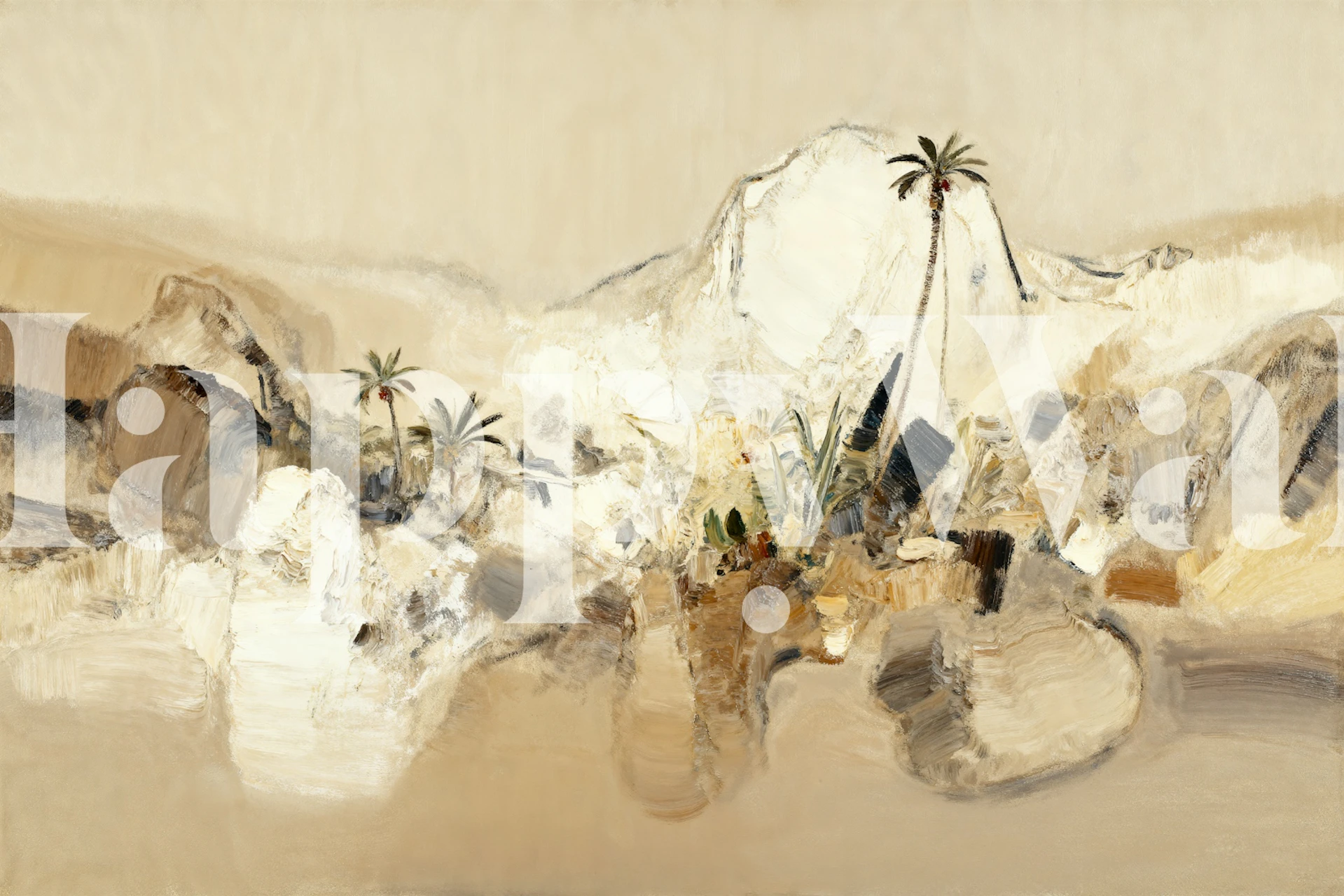 Desert landscape with palm trees and beige tones wallpaper