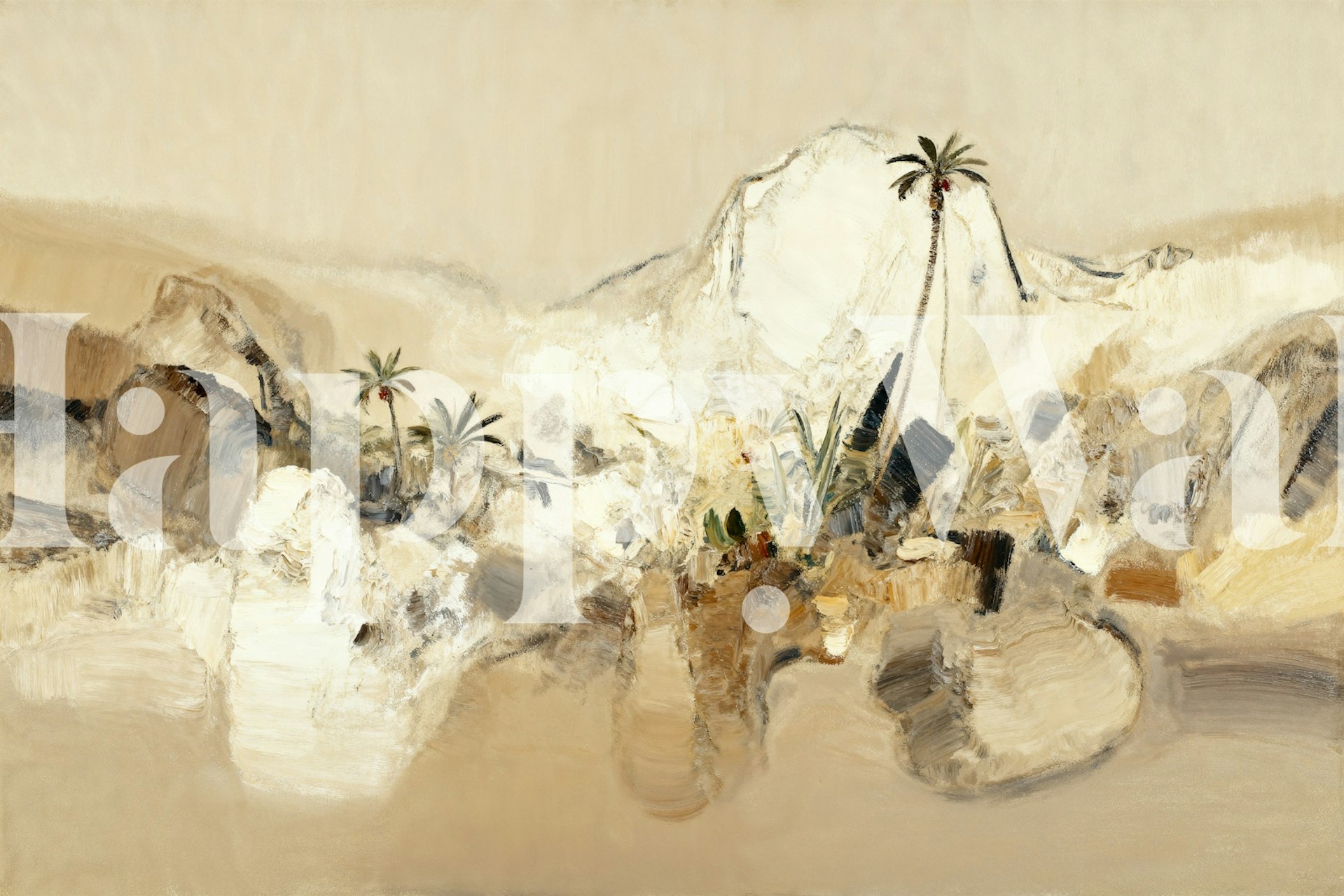 Desert landscape with palm trees and beige tones wallpaper