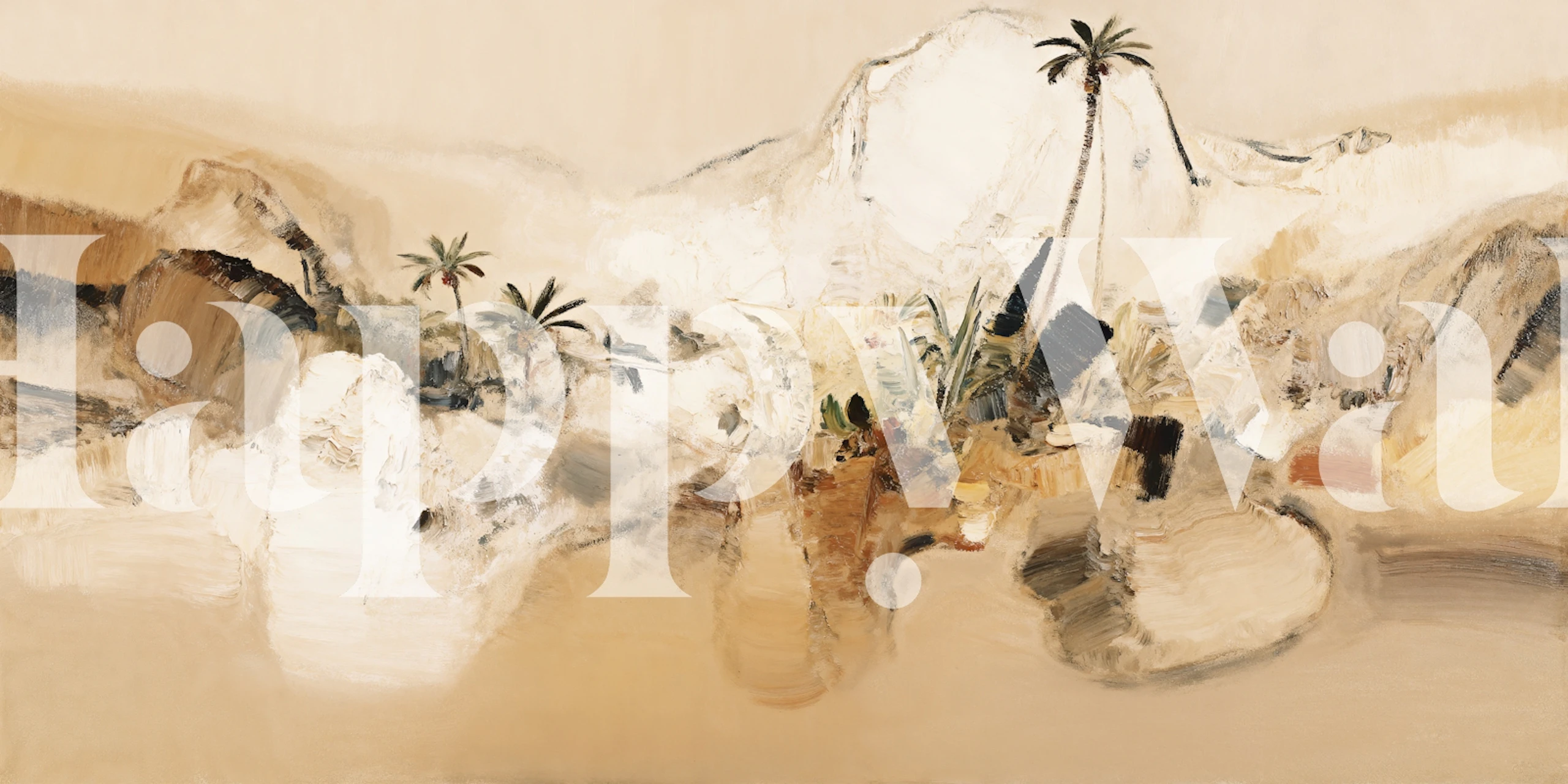 Desert landscape with palm trees and beige tones wallpaper