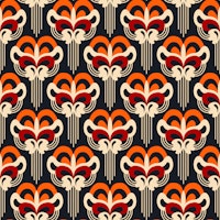 Retro ornate abstract blossoms red orange behang