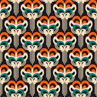 Retro ornate abstract blossoms orange teal behang