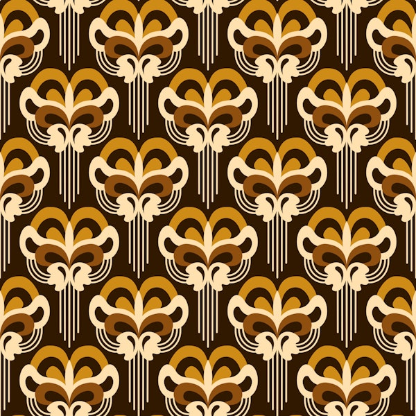 Retro ornate abstract blossoms brown