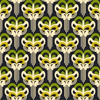Retro ornate abstract blossoms green behang