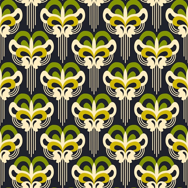 Retro ornate abstract blossoms green