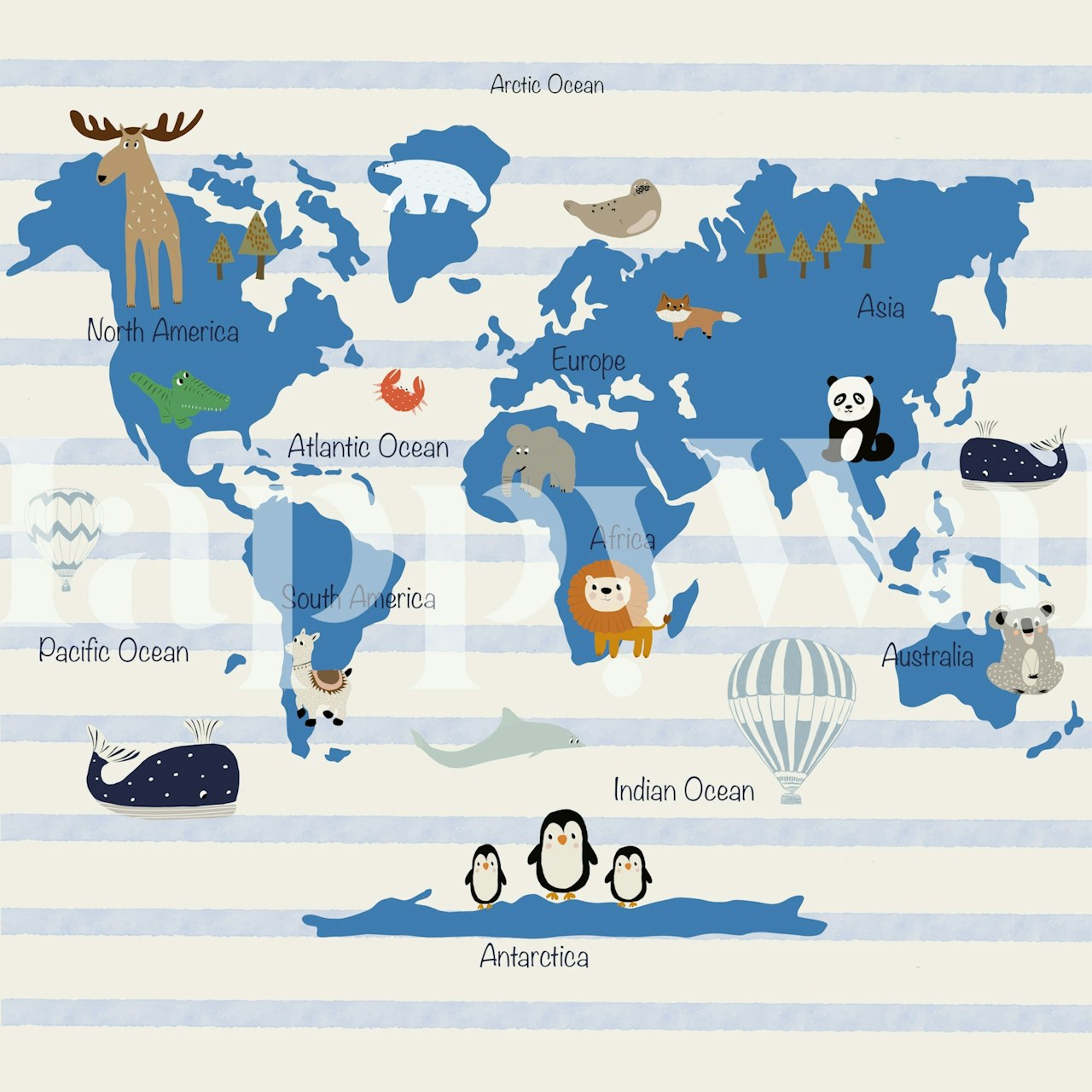 Playful Animal Geography wallpaper in kids' room