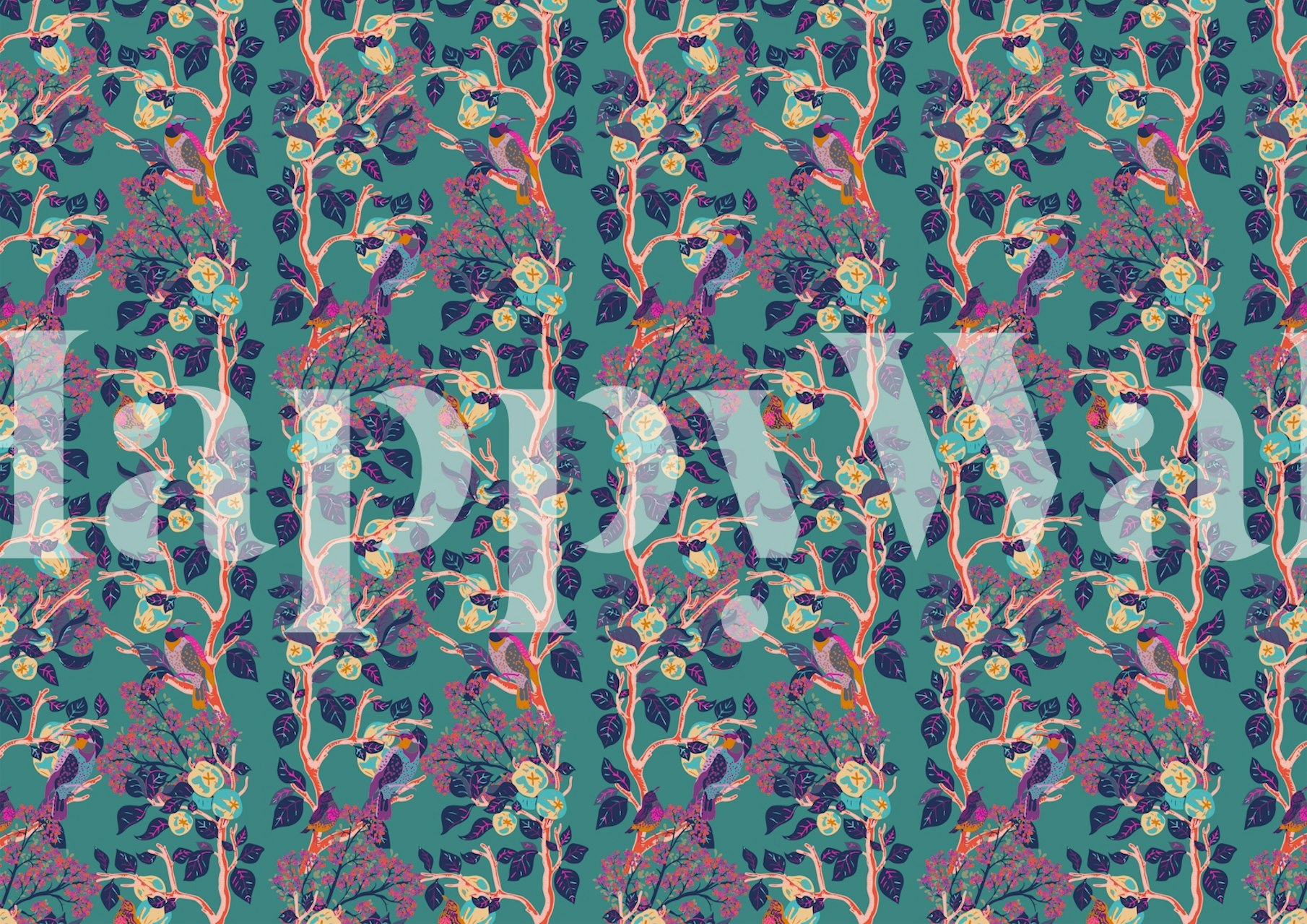 Woodpeckers in Turquoise Mural v pokoji