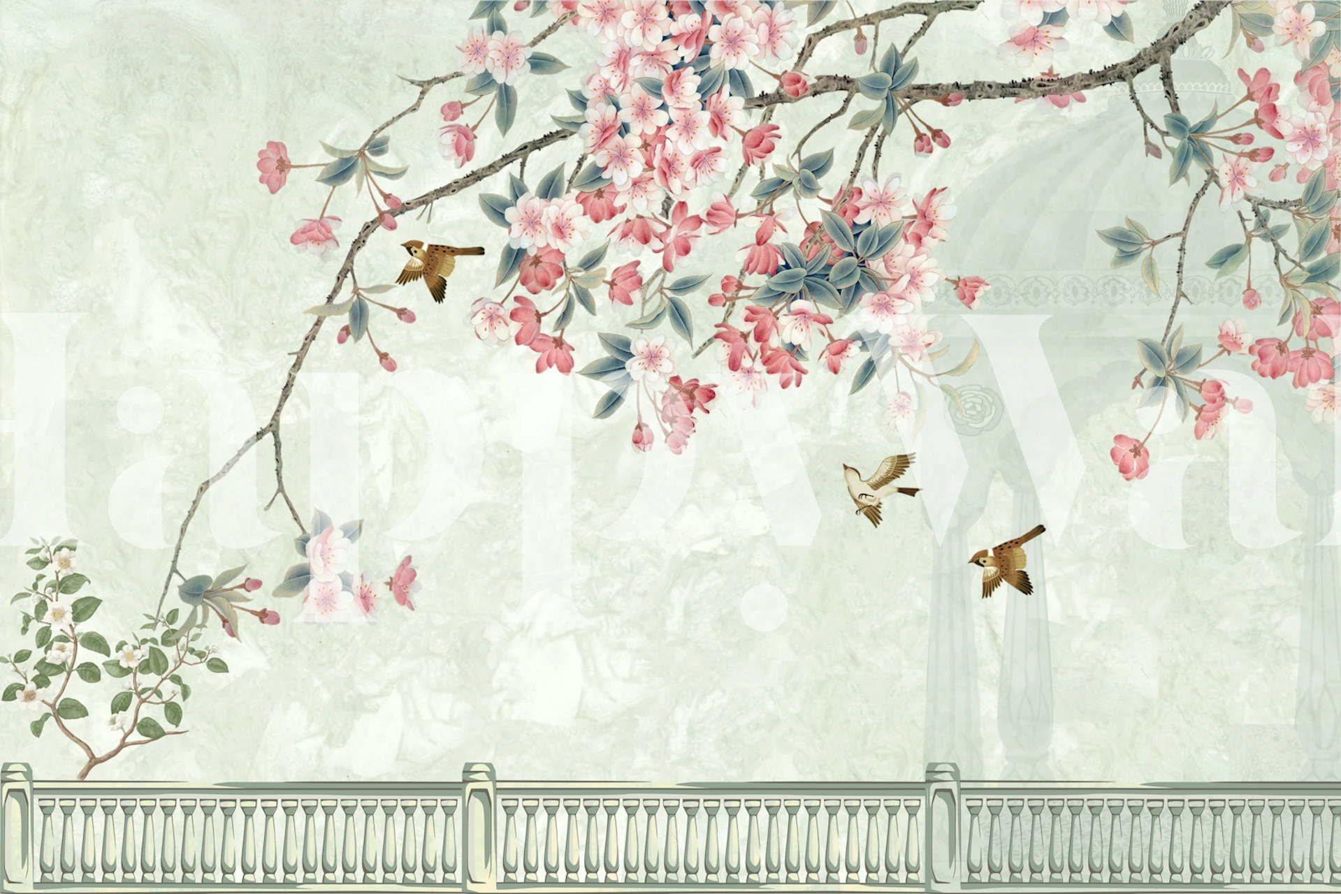 Charming Birds Among Flowers tapet i et rum