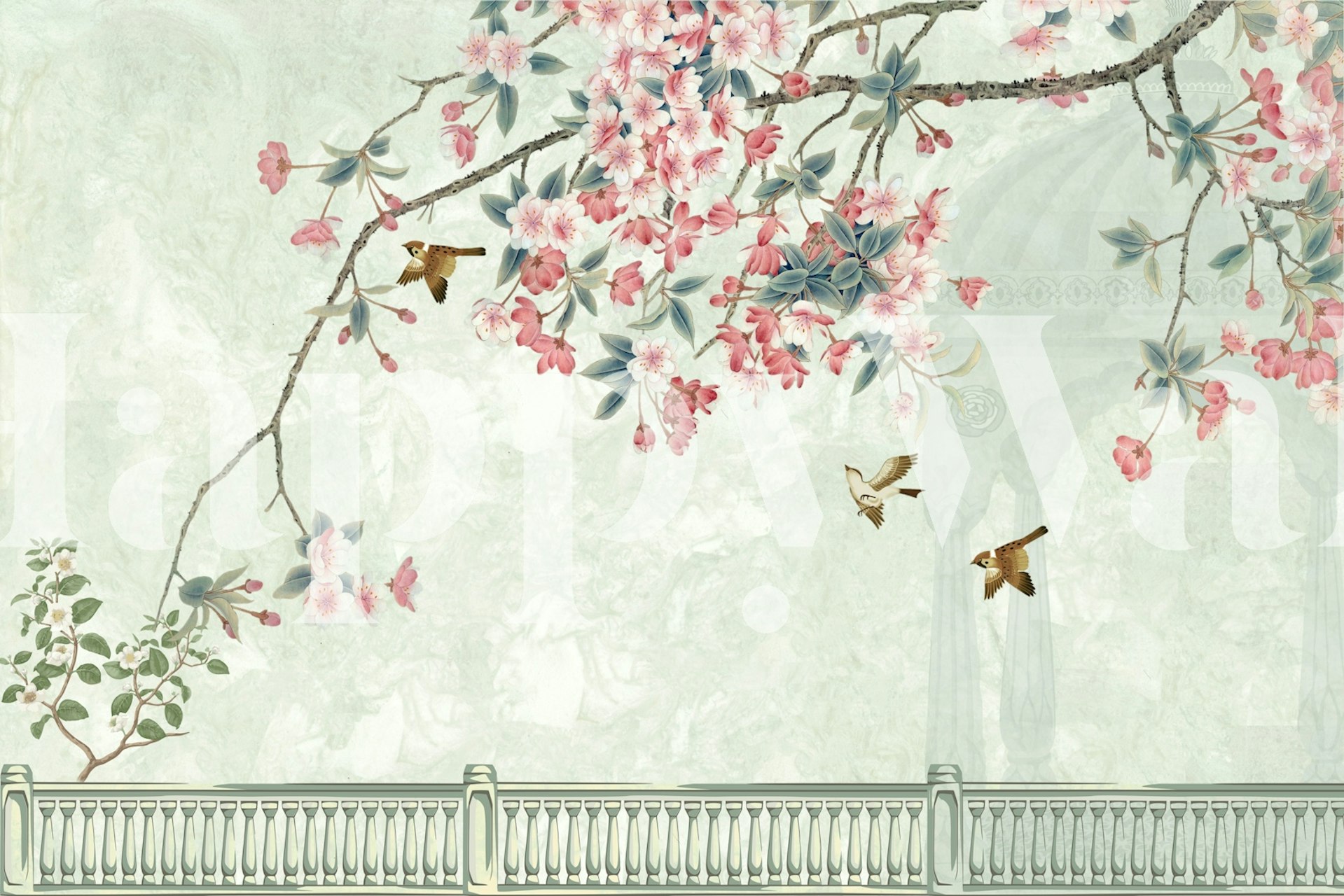 Charming Birds Among Flowers tapeta u sobi