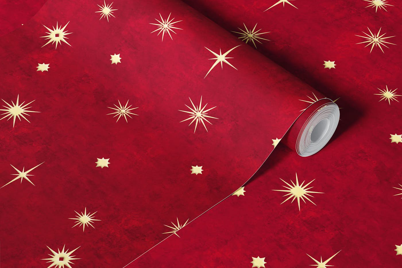 Golden Stars on Red wallpaper roll