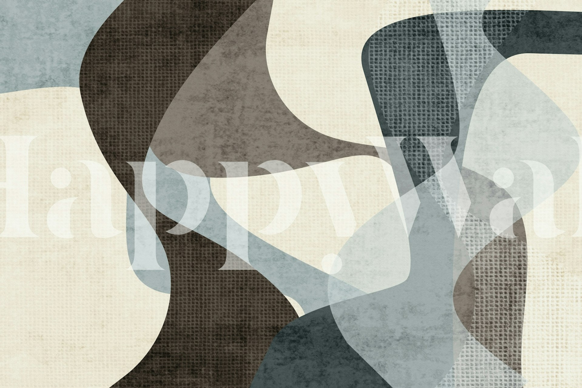 Abstract geometric shapes in muted tones of gray, beige, and cream wallpaper