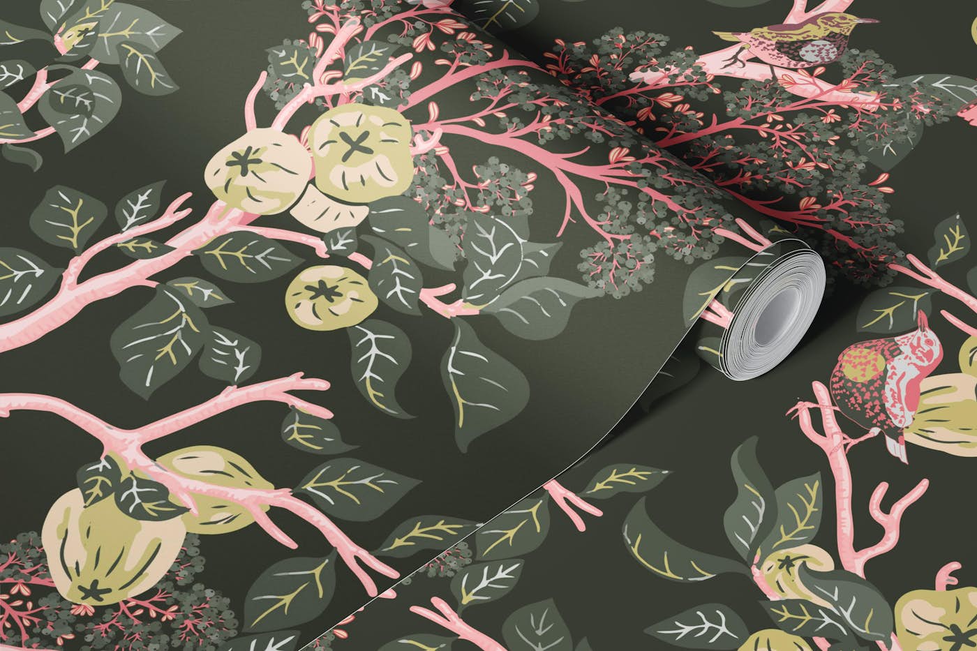 Woodpeckers in Dark Green Mural wallpaper roll