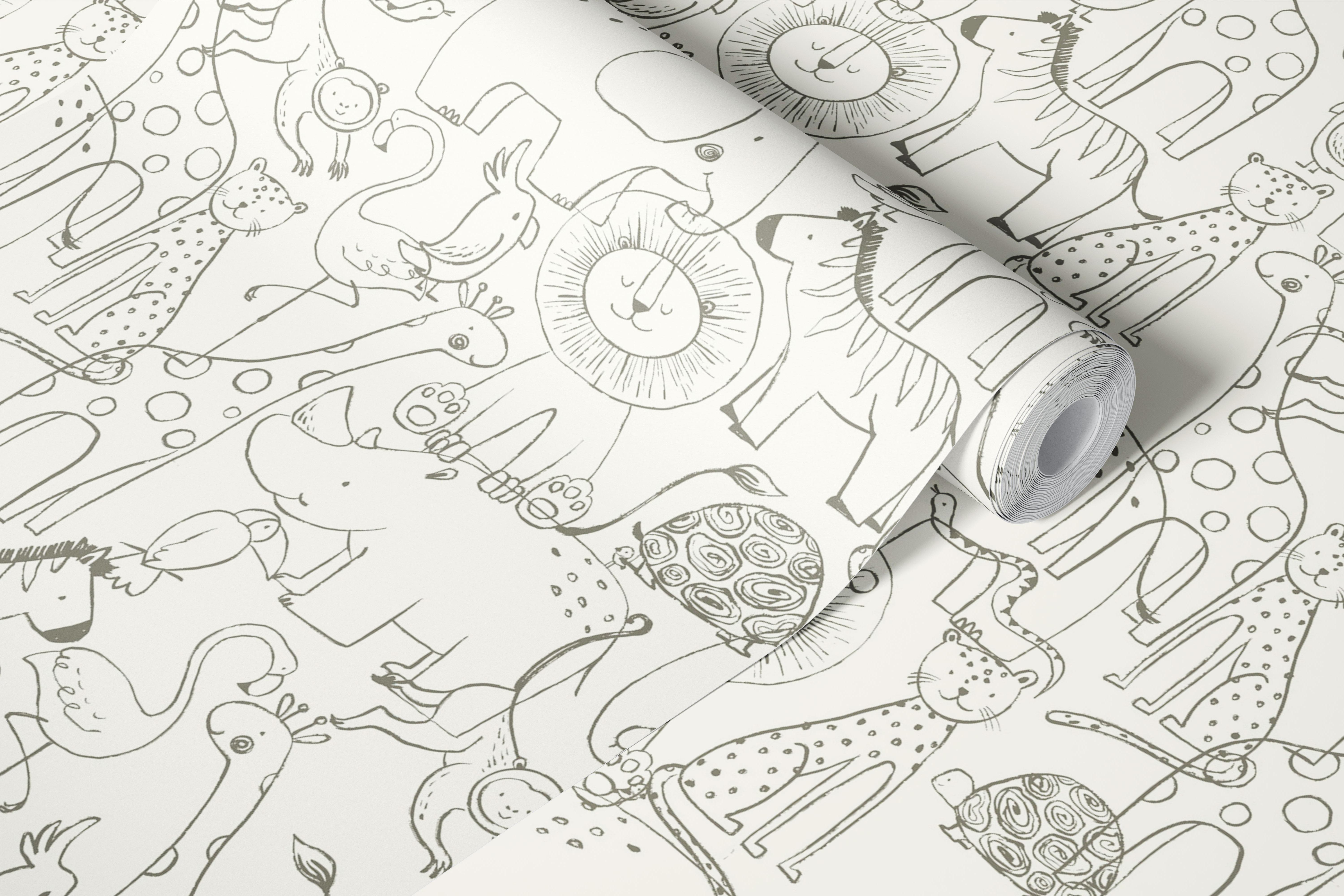 Cute Jungle Creatures Art wallpaper in a room