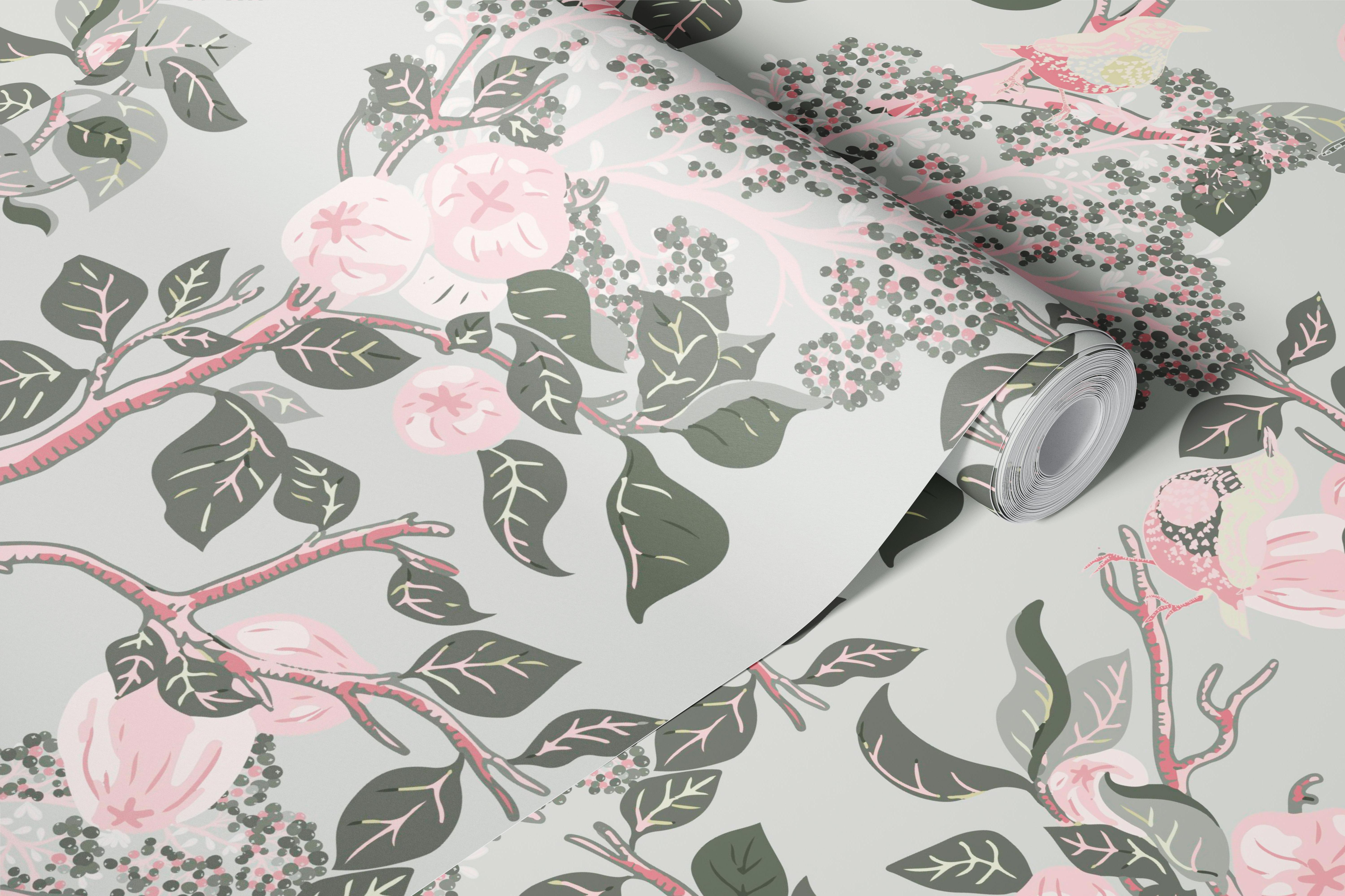 Woodpeckers and quinces wallpaper σε ένα δωμάτιο