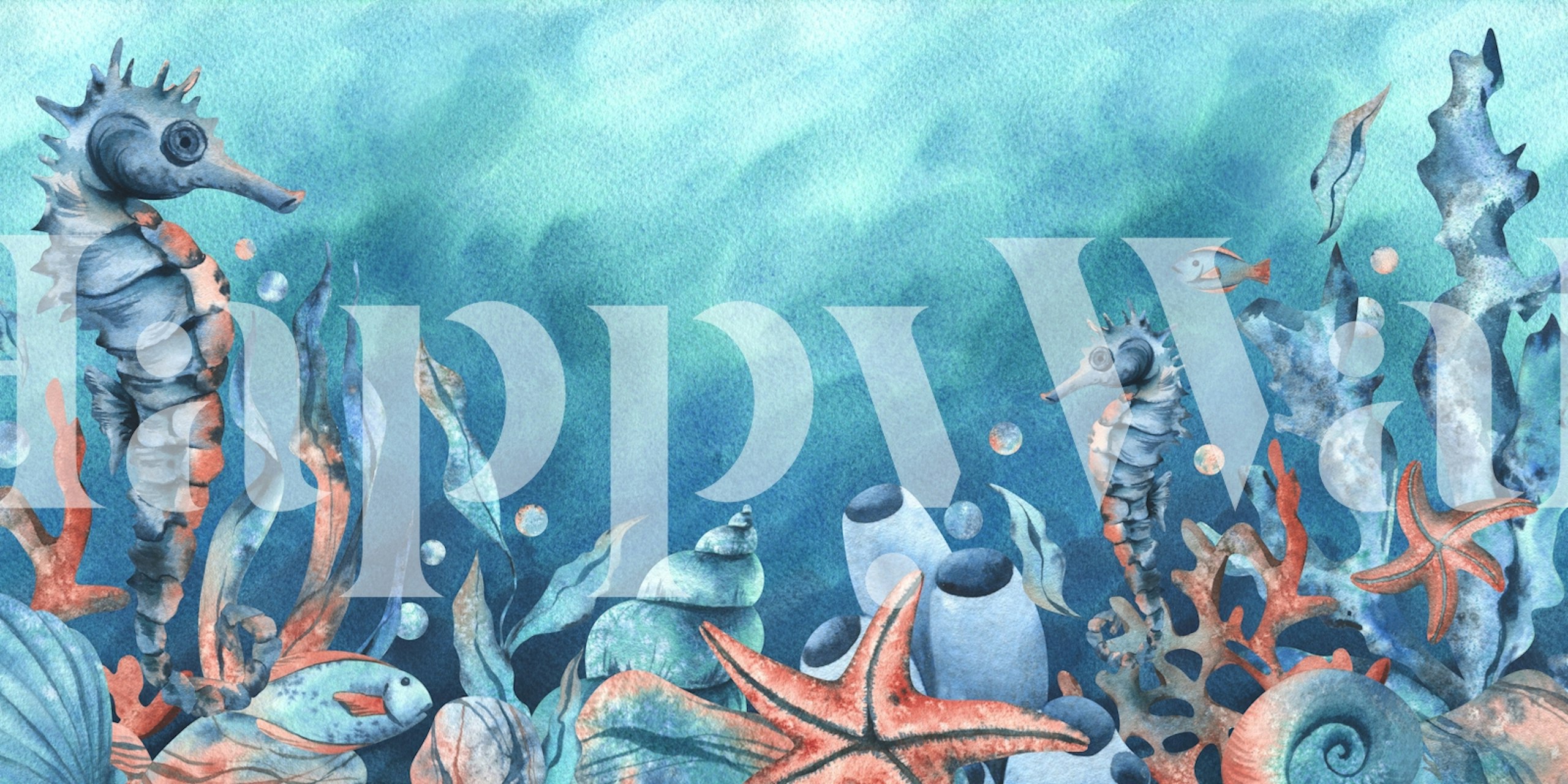 Seahorses and corals wallpaper design in a room