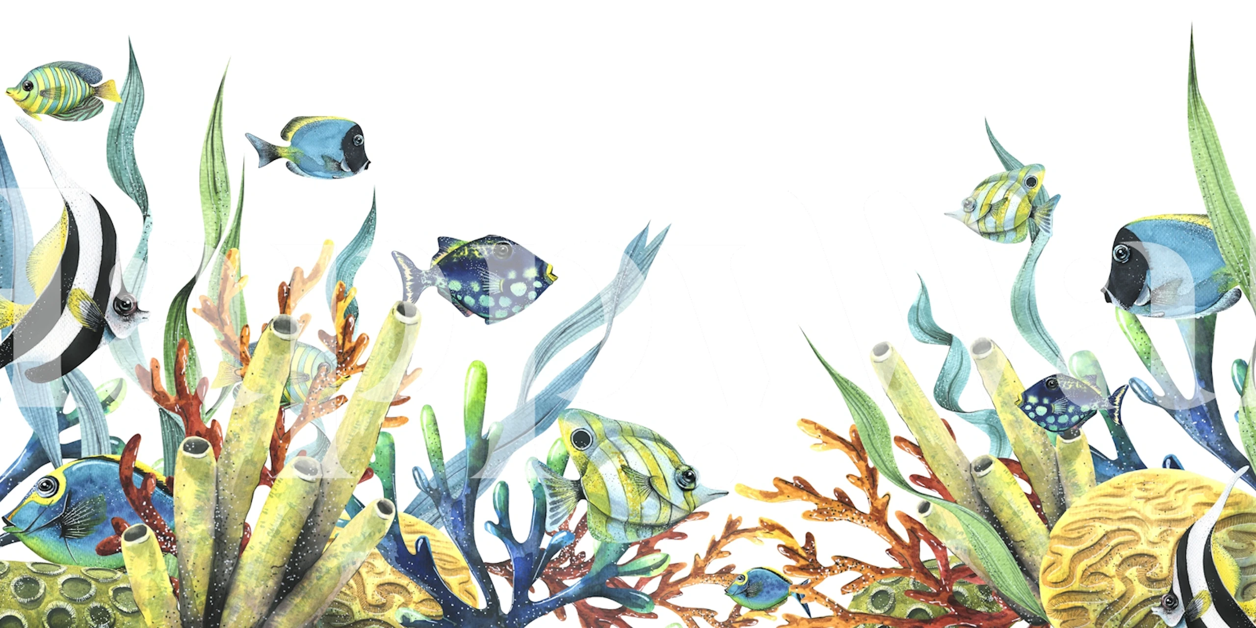 Colorful fish and coral reef illustration wallpaper