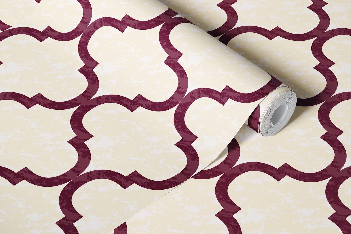 Light Moroccan Ogee - Cabernet Red wallpaper roll