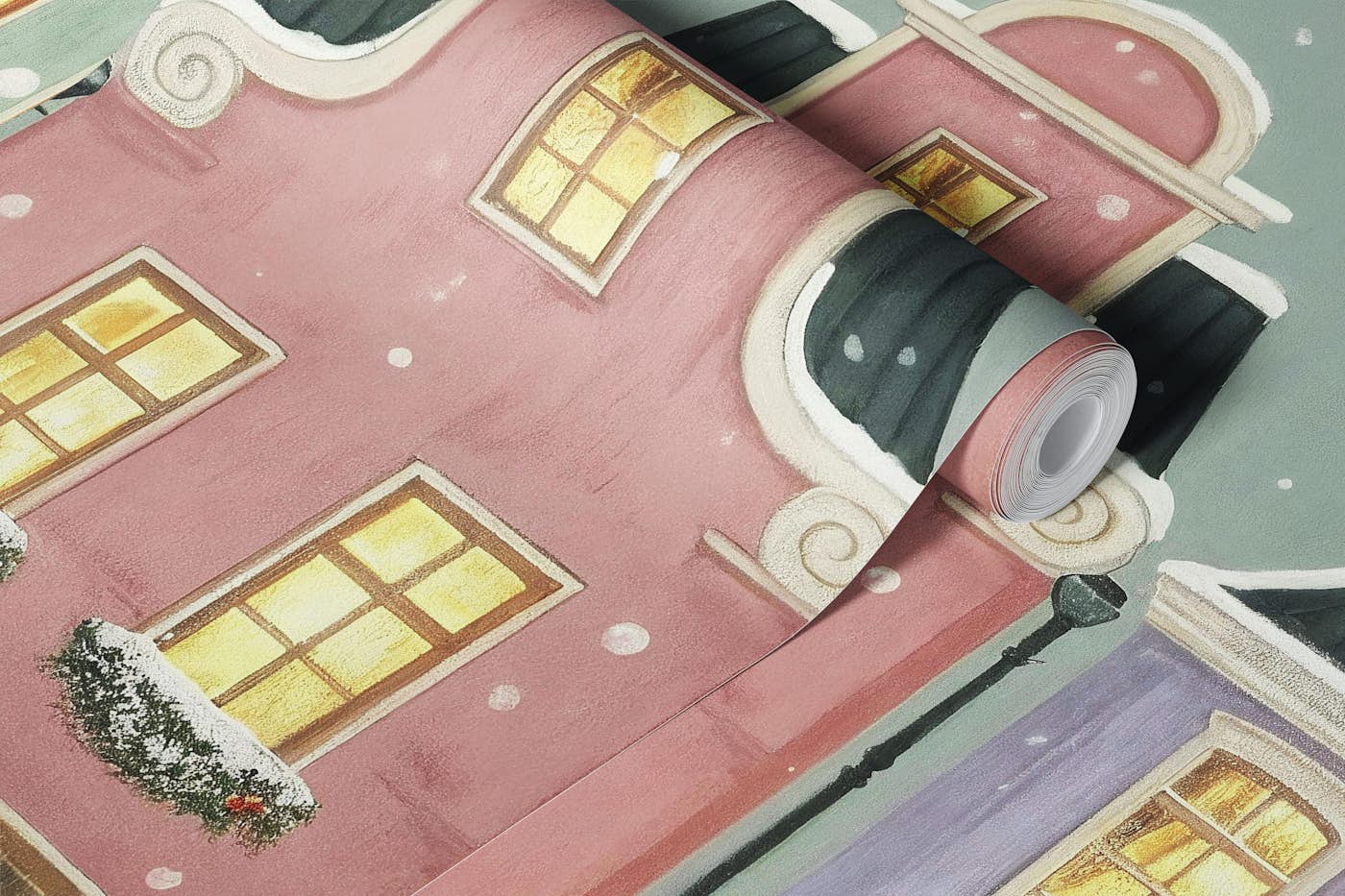 Charming Winter Village wallpaper roll