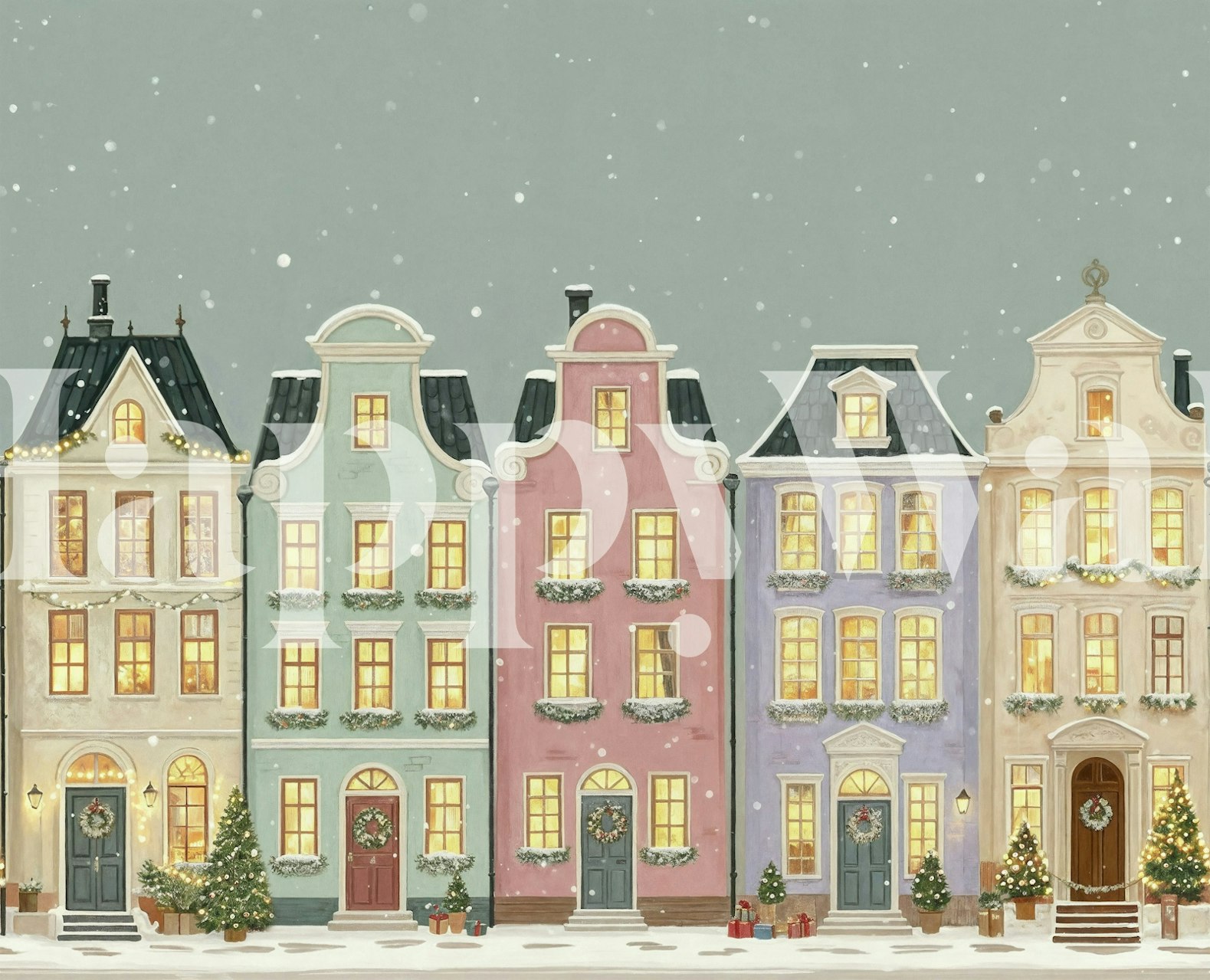 Charming winter village ταπετσαρία στο δωμάτιο