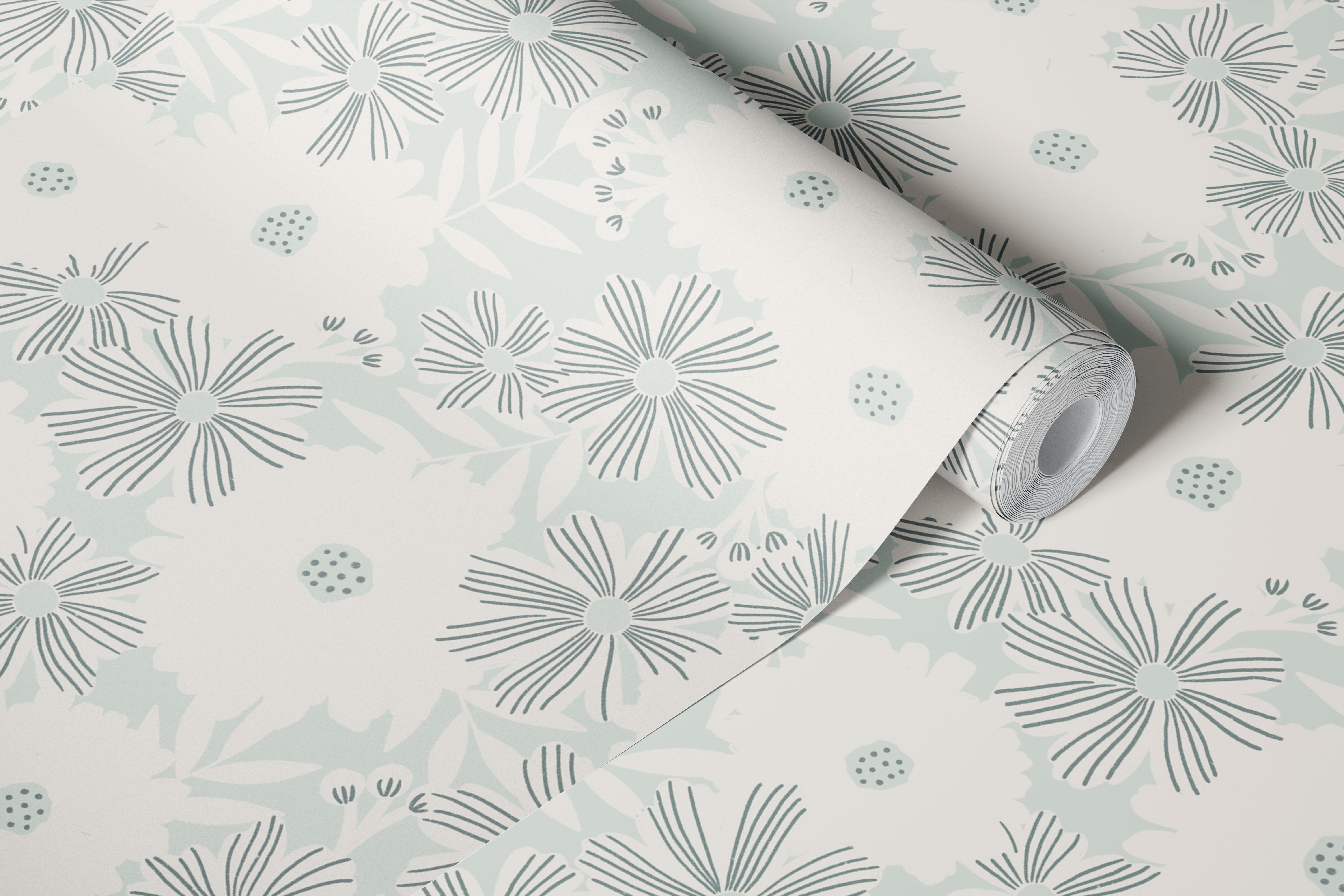 Stacy neutraal bloemenbehang ontwerp in een kamer