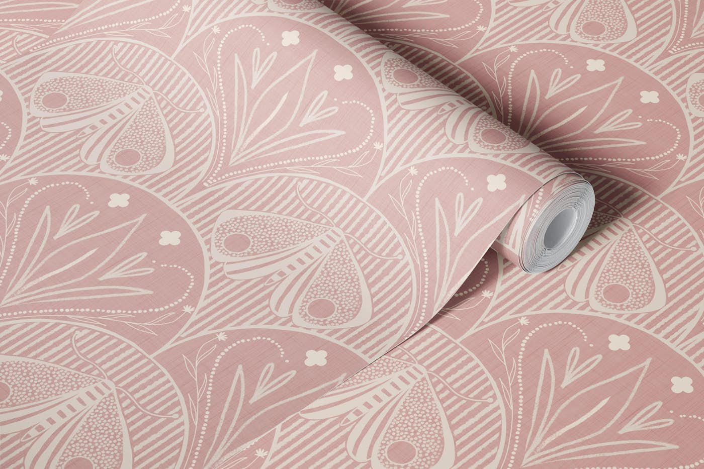 Boho Art Nouveau Butterfly Dusty Rose wallpaper roll