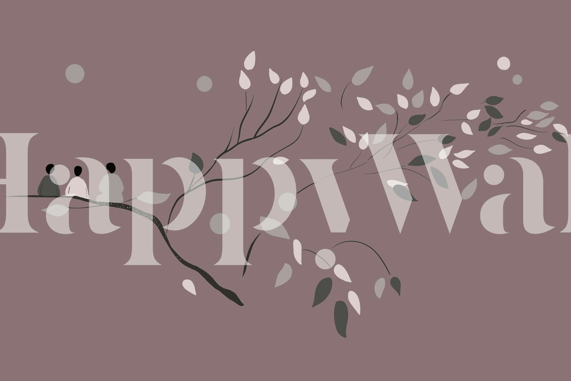 Papel de parede com Japanese Contemplation Scene em marrom ameixa em um quarto