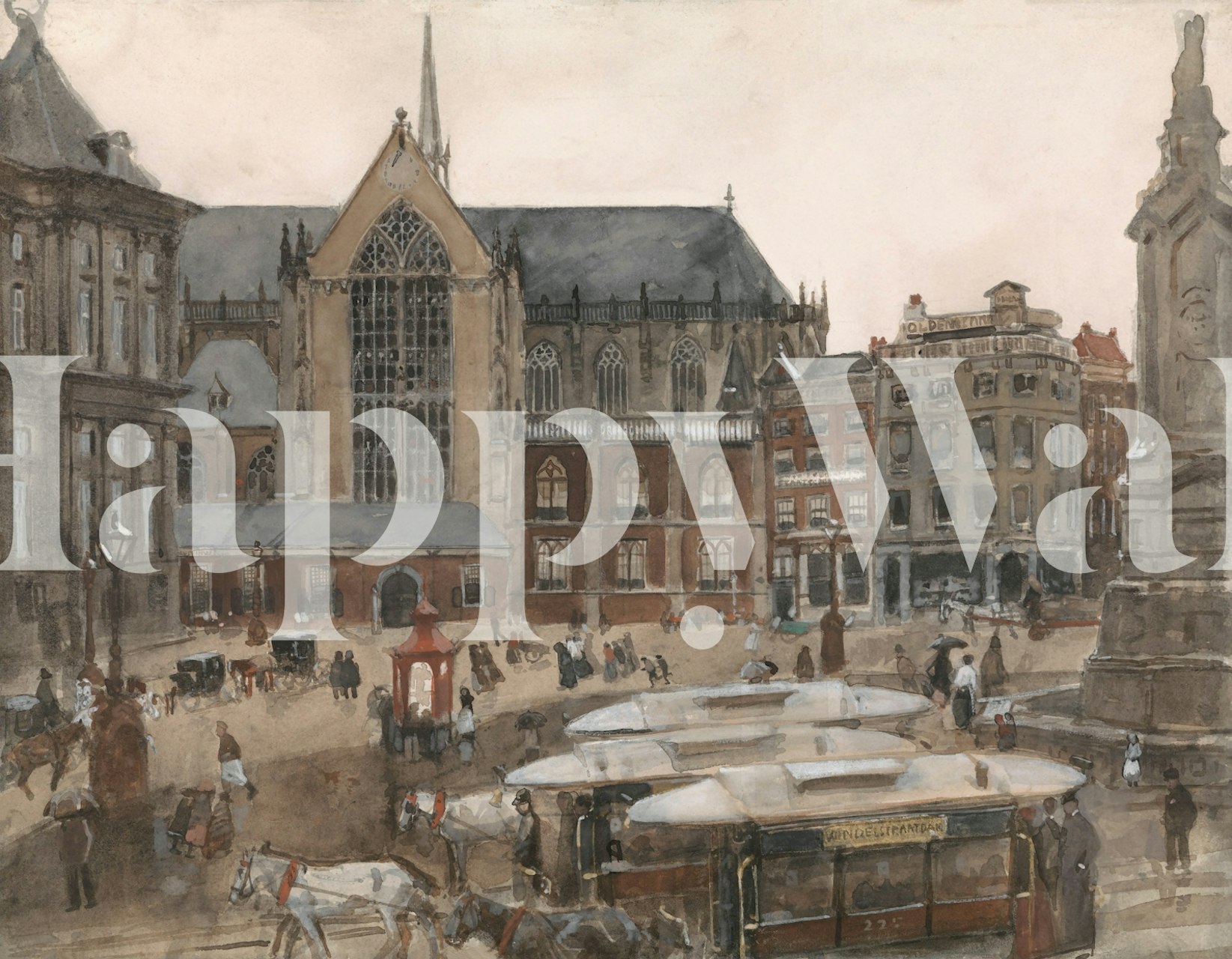 Old Amsterdam Watercolor wallpaper in una stanza