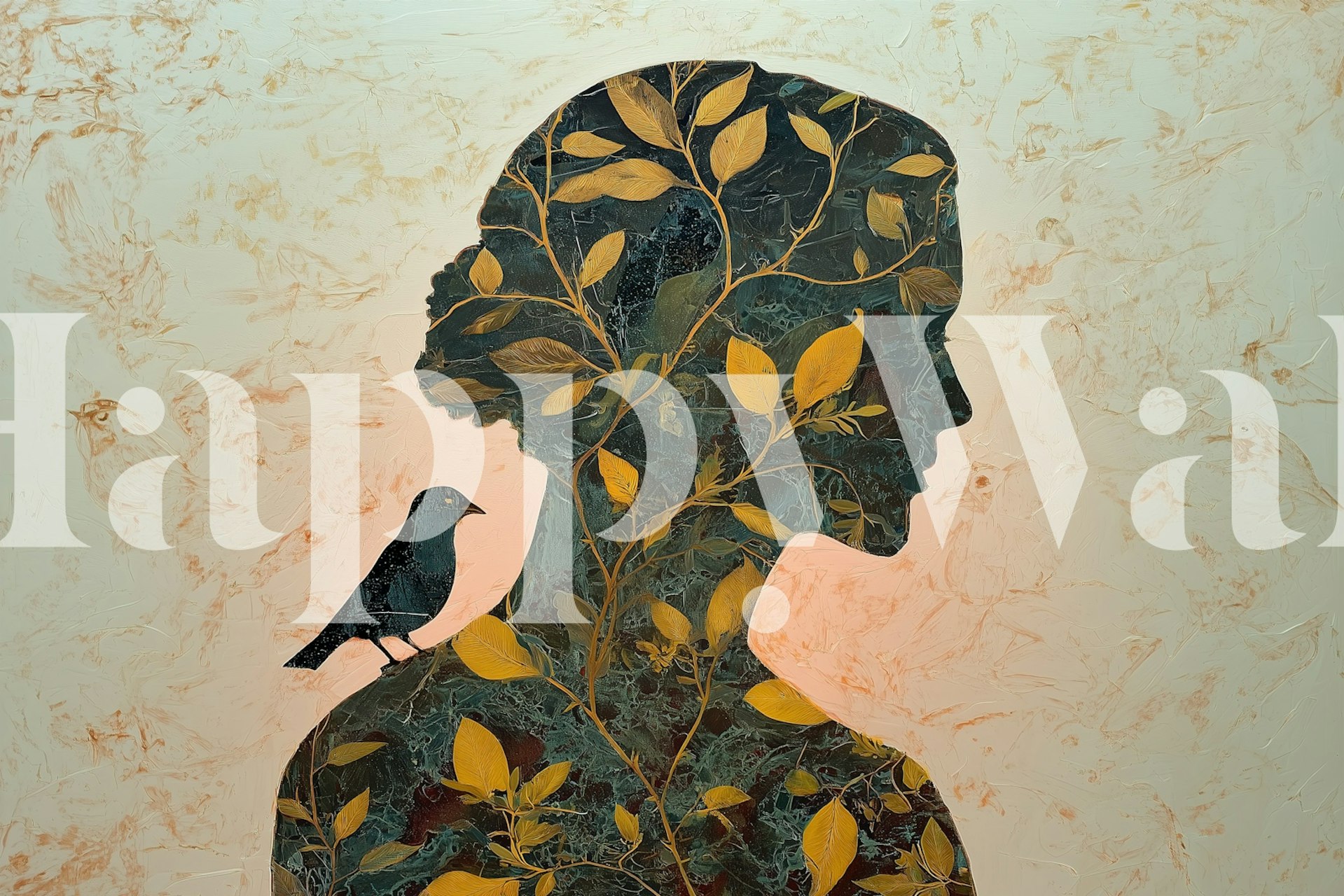 Botanical Silhouette wallpaper com pássaro