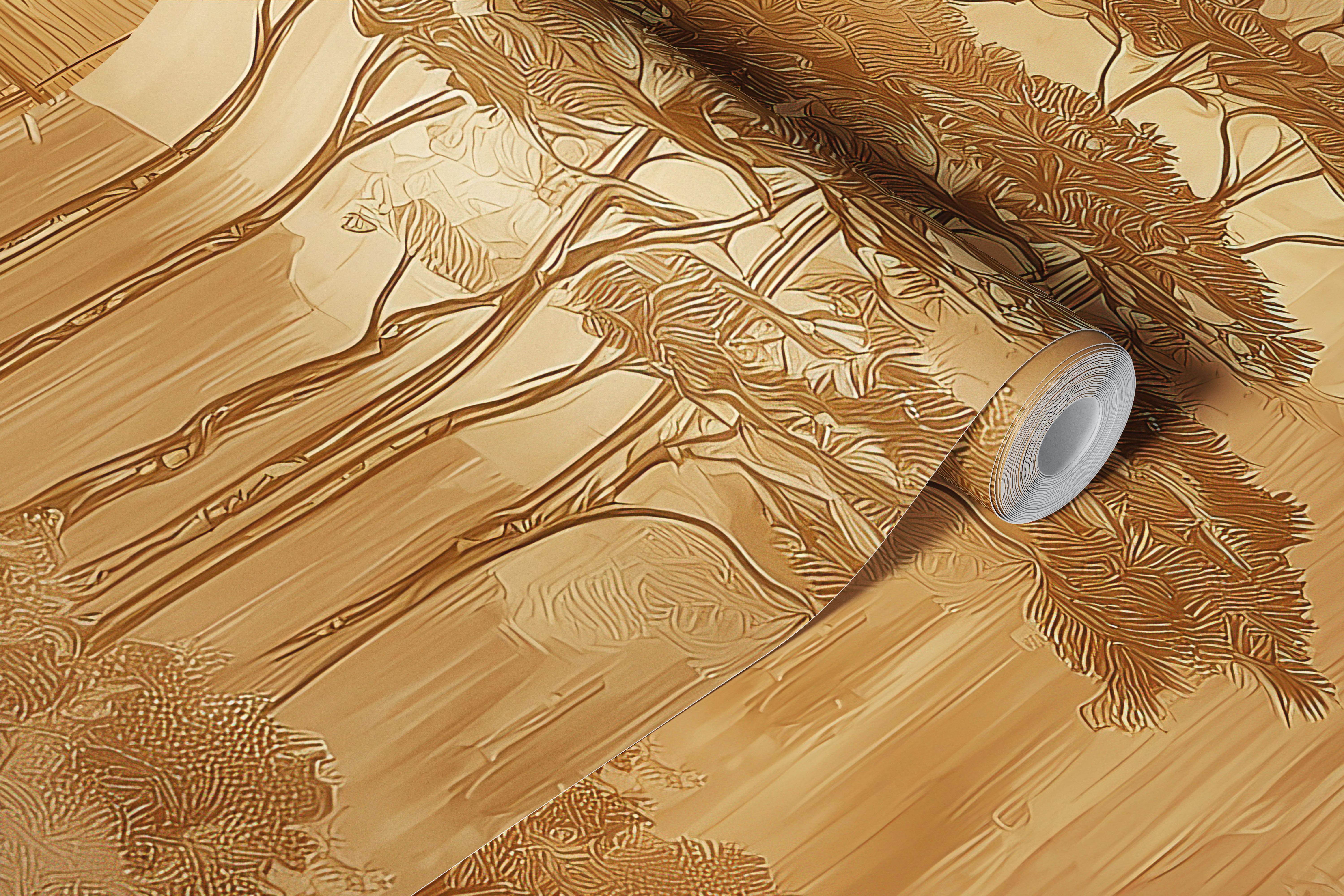 Golden nature landscape featuring trees and water wallpaper