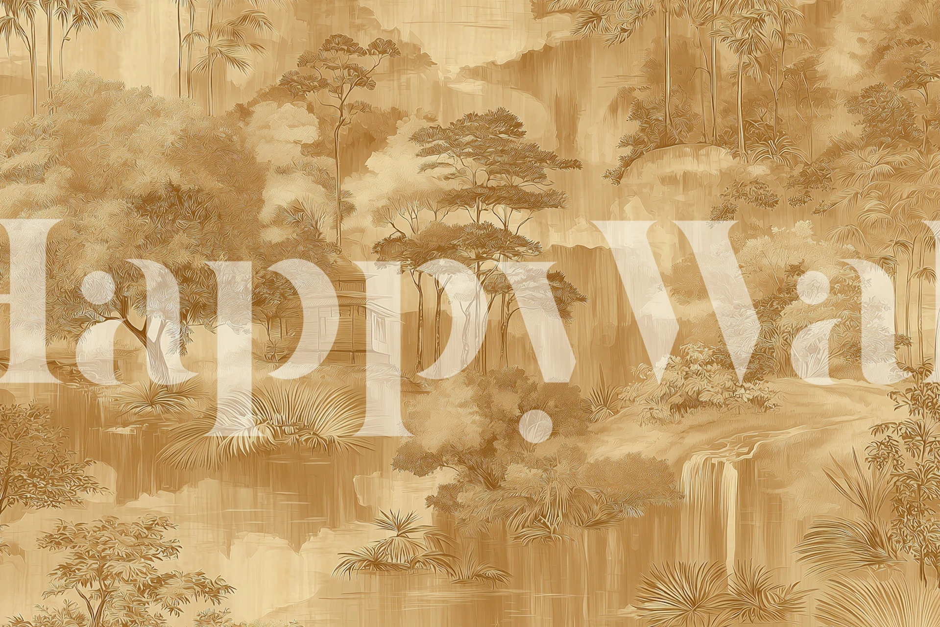 Golden nature landscape featuring trees and water wallpaper