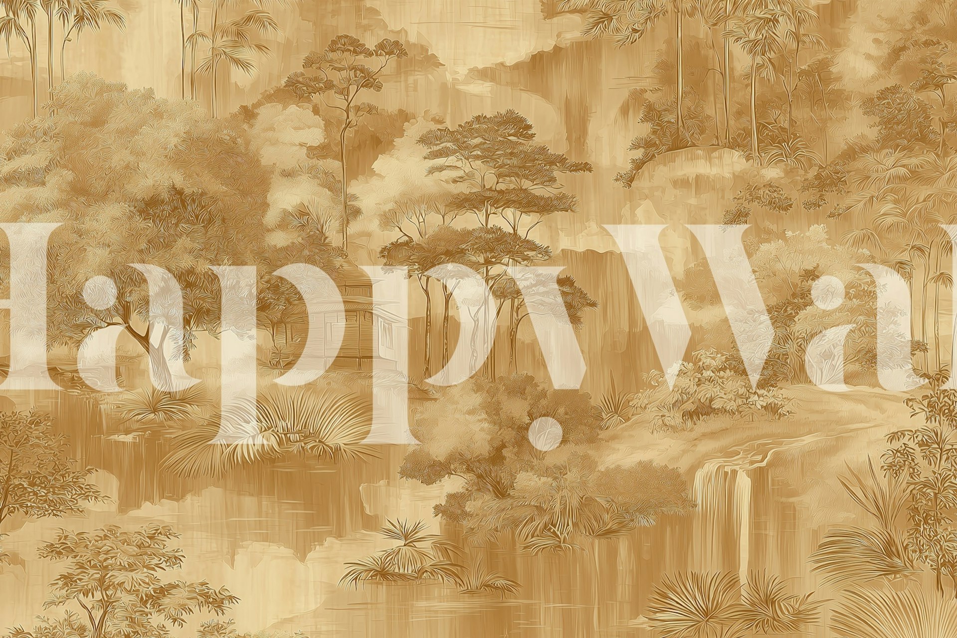 Papel pintado Golden Serene Nature Landscape en una habitación