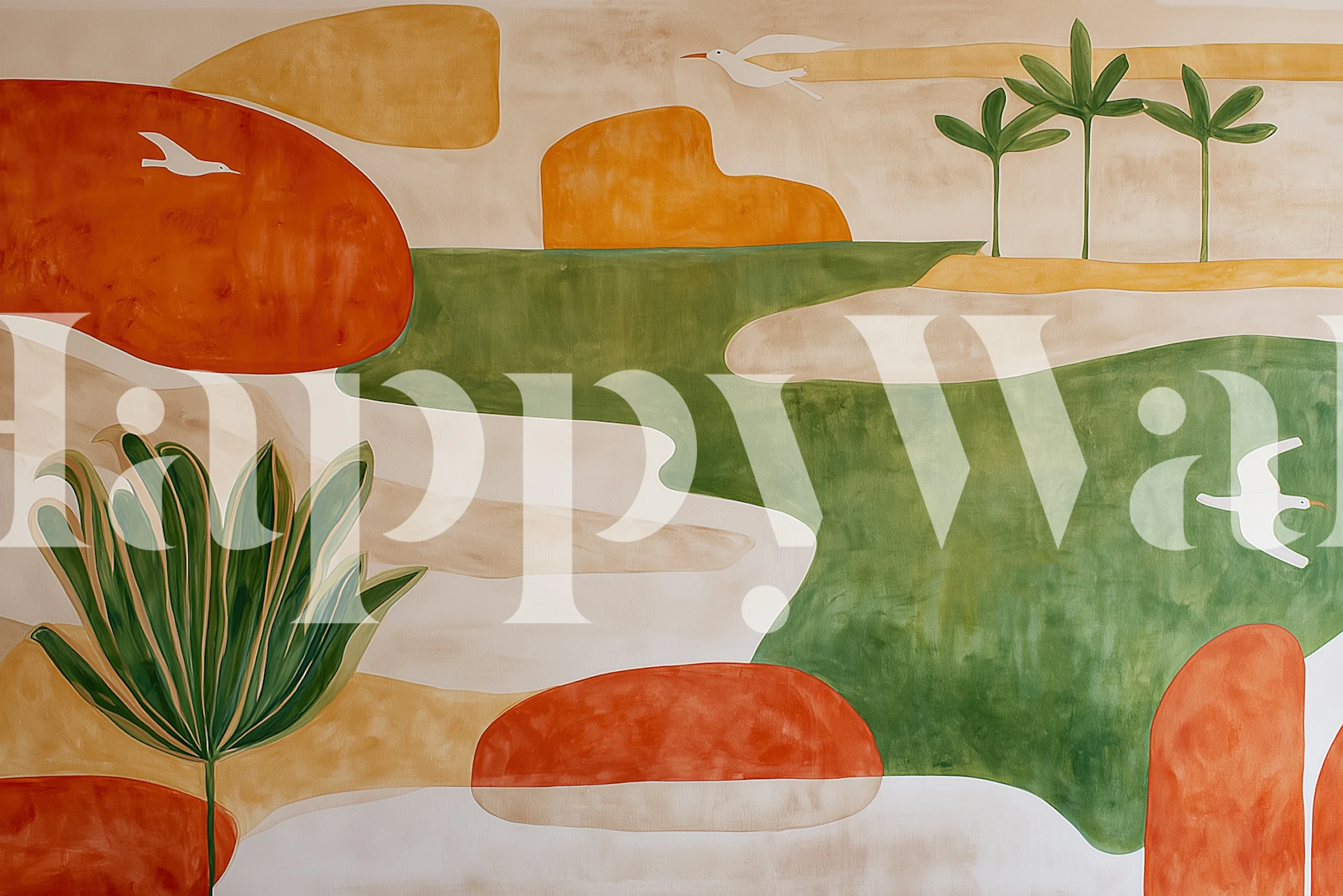 Abstract Nature and Birds tapet i et rum