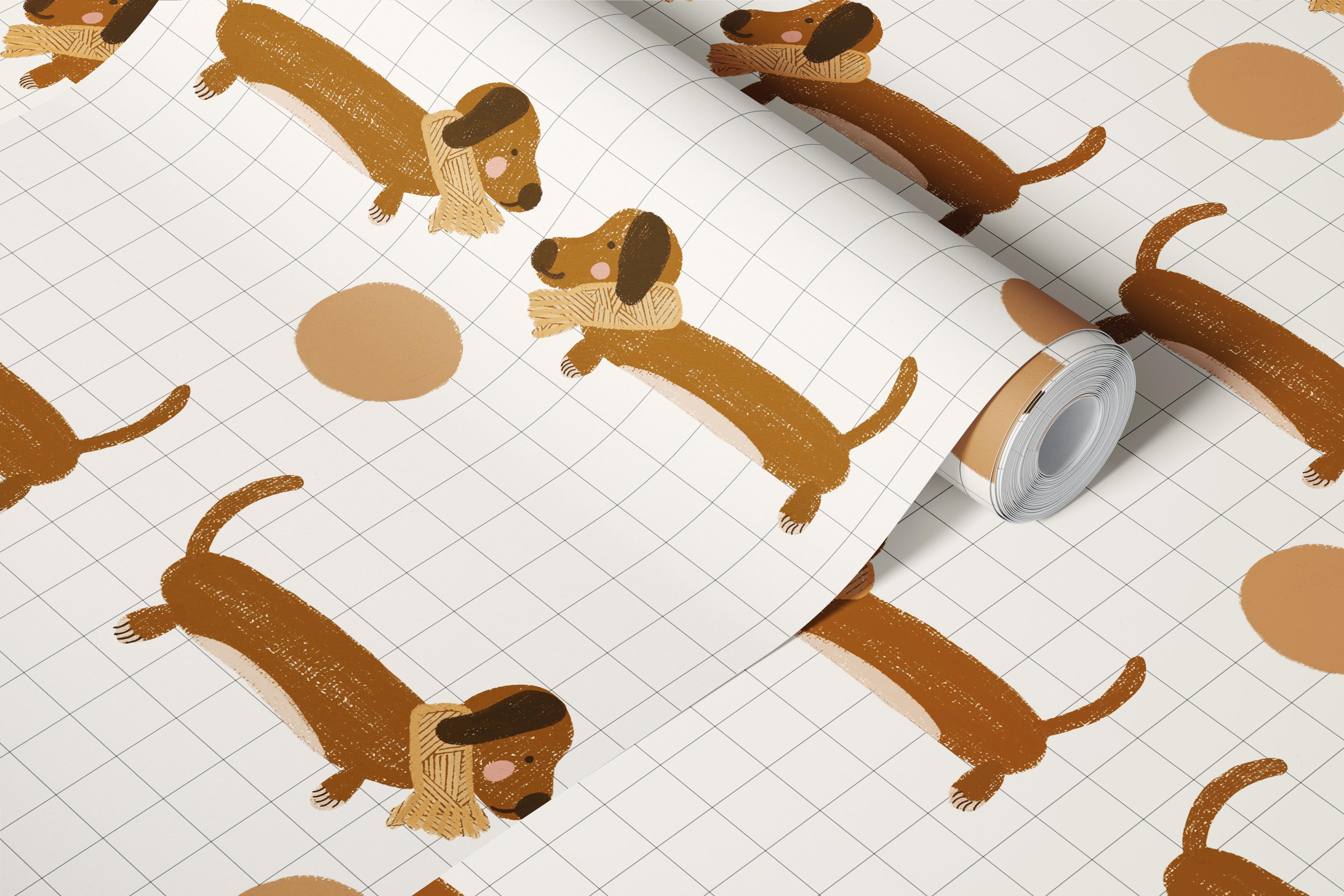 Carta da parati Friendly Dachshunds Grid in una stanza