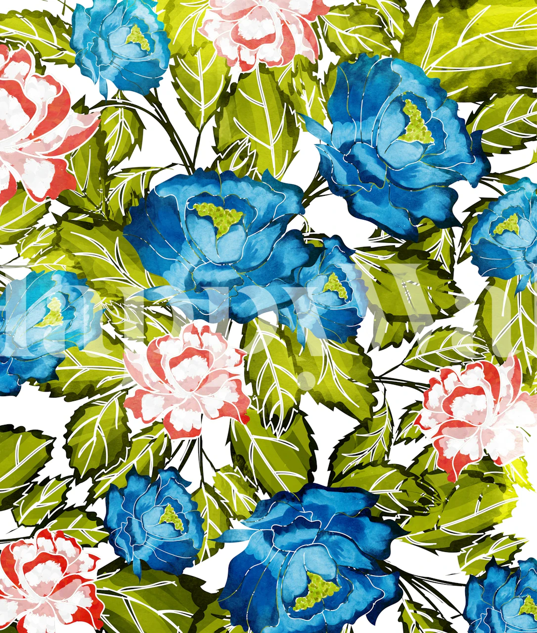 Indigo Bloom floral wallpaper in a room