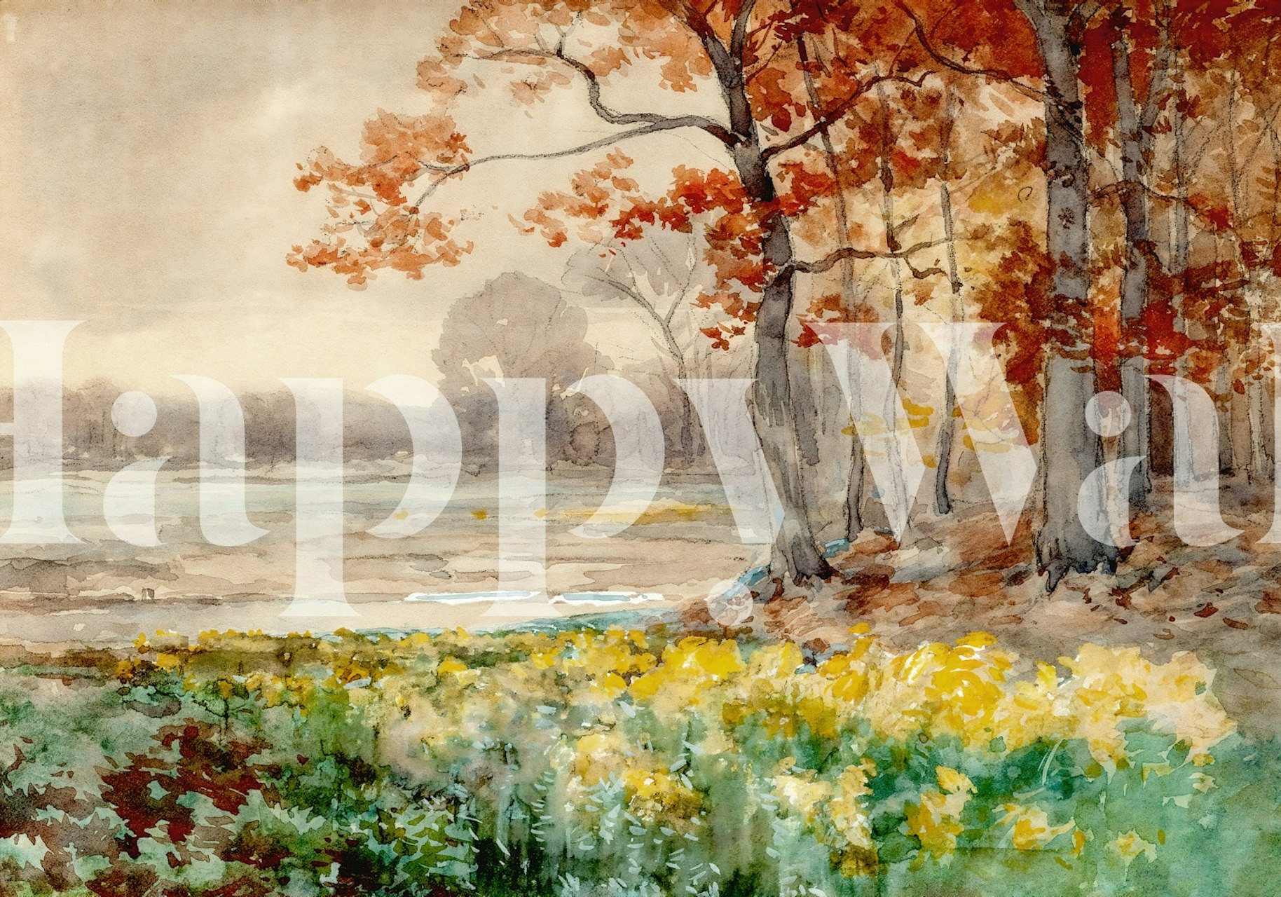 Watercolor Woodland in Autumn wallpaper
